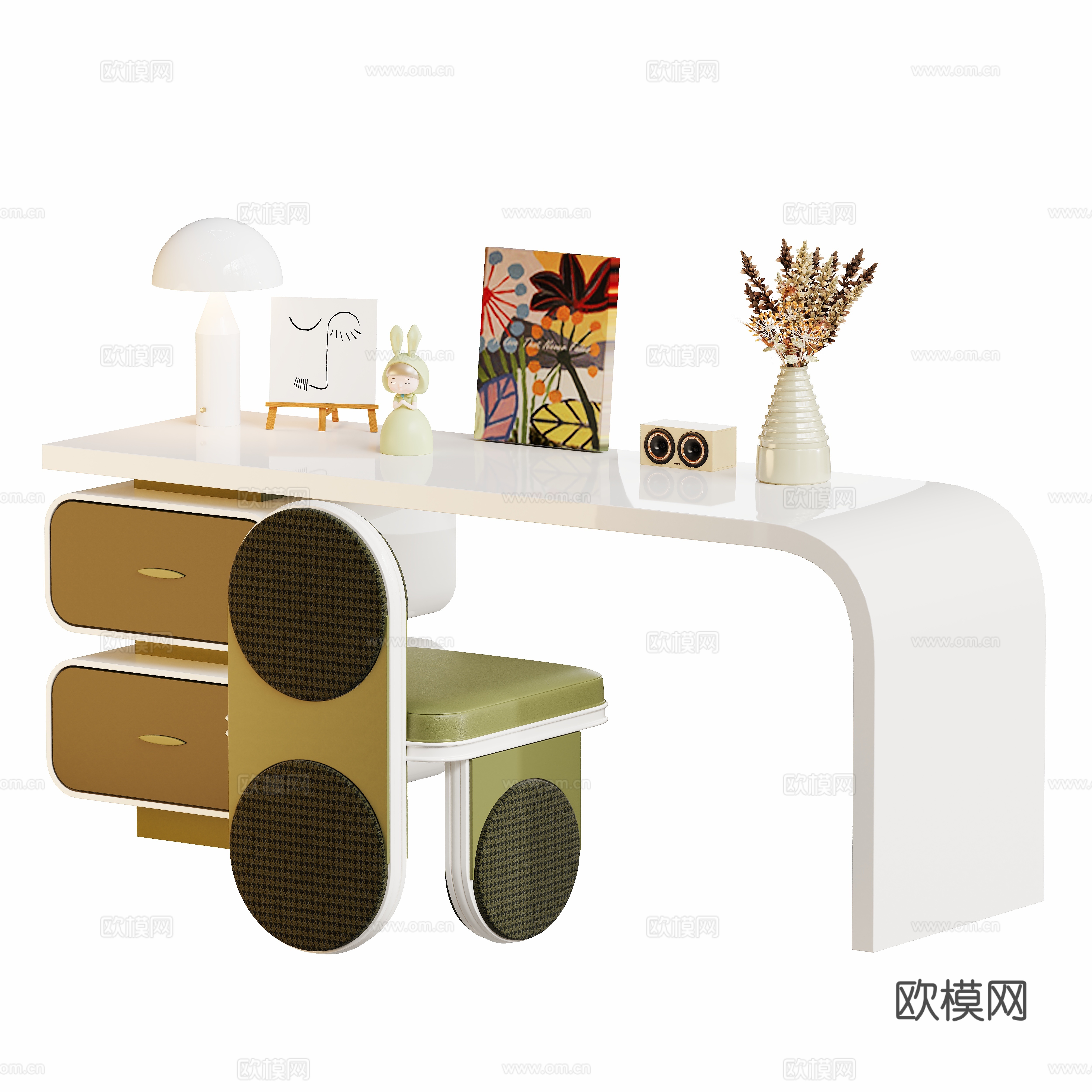 现代儿童书桌椅摆件su模型