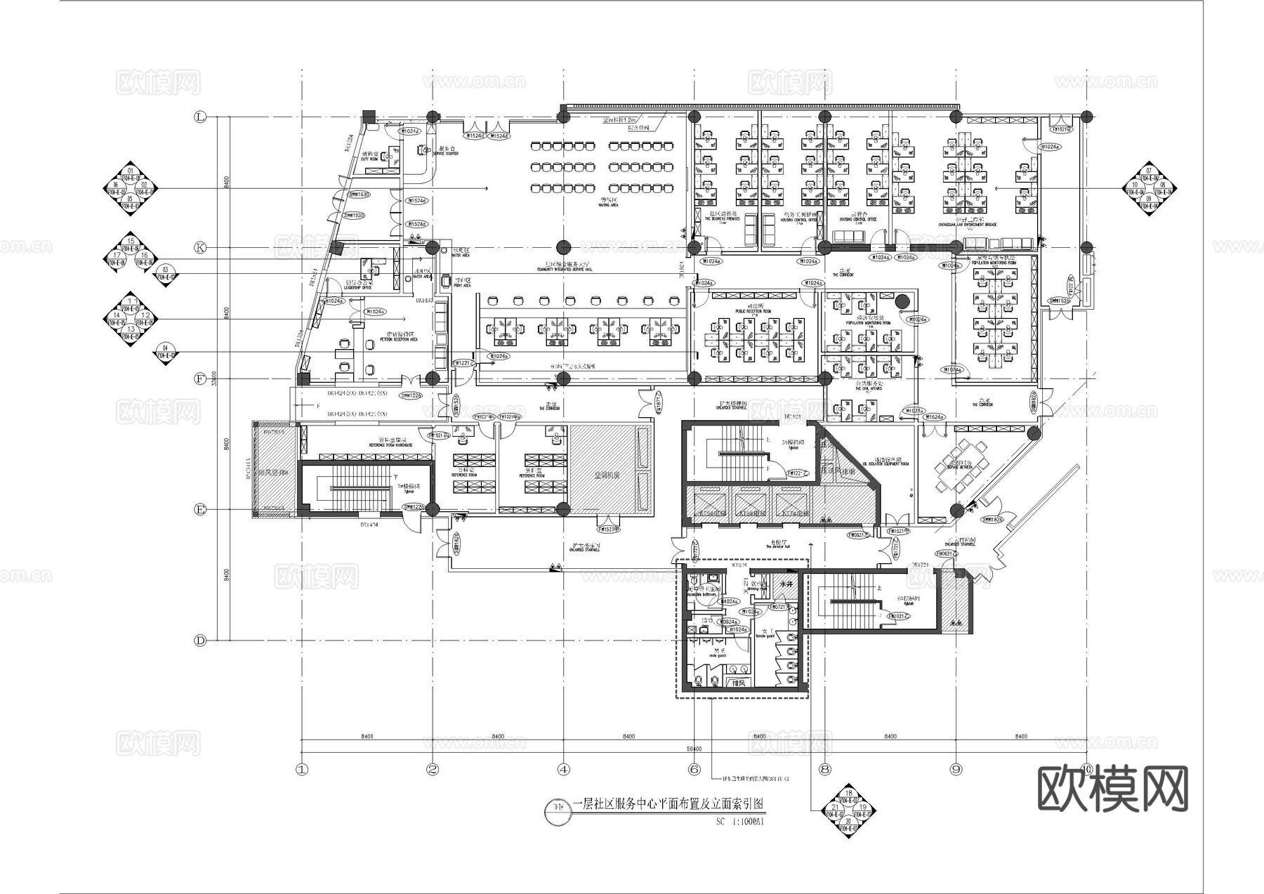 综合服务大厅办公室全套施工图cad施工图