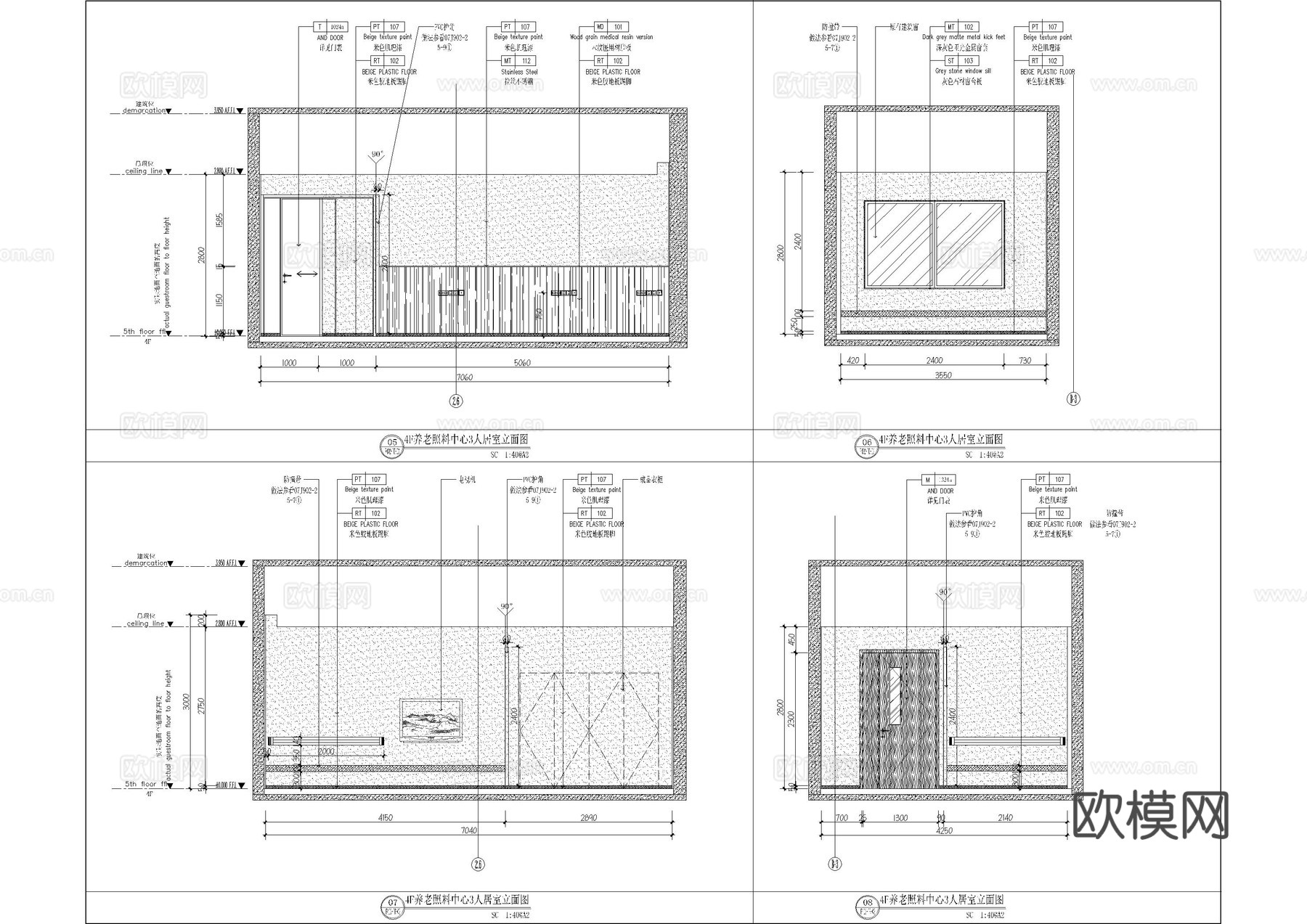 养老照料中心全套施工图cad施工图