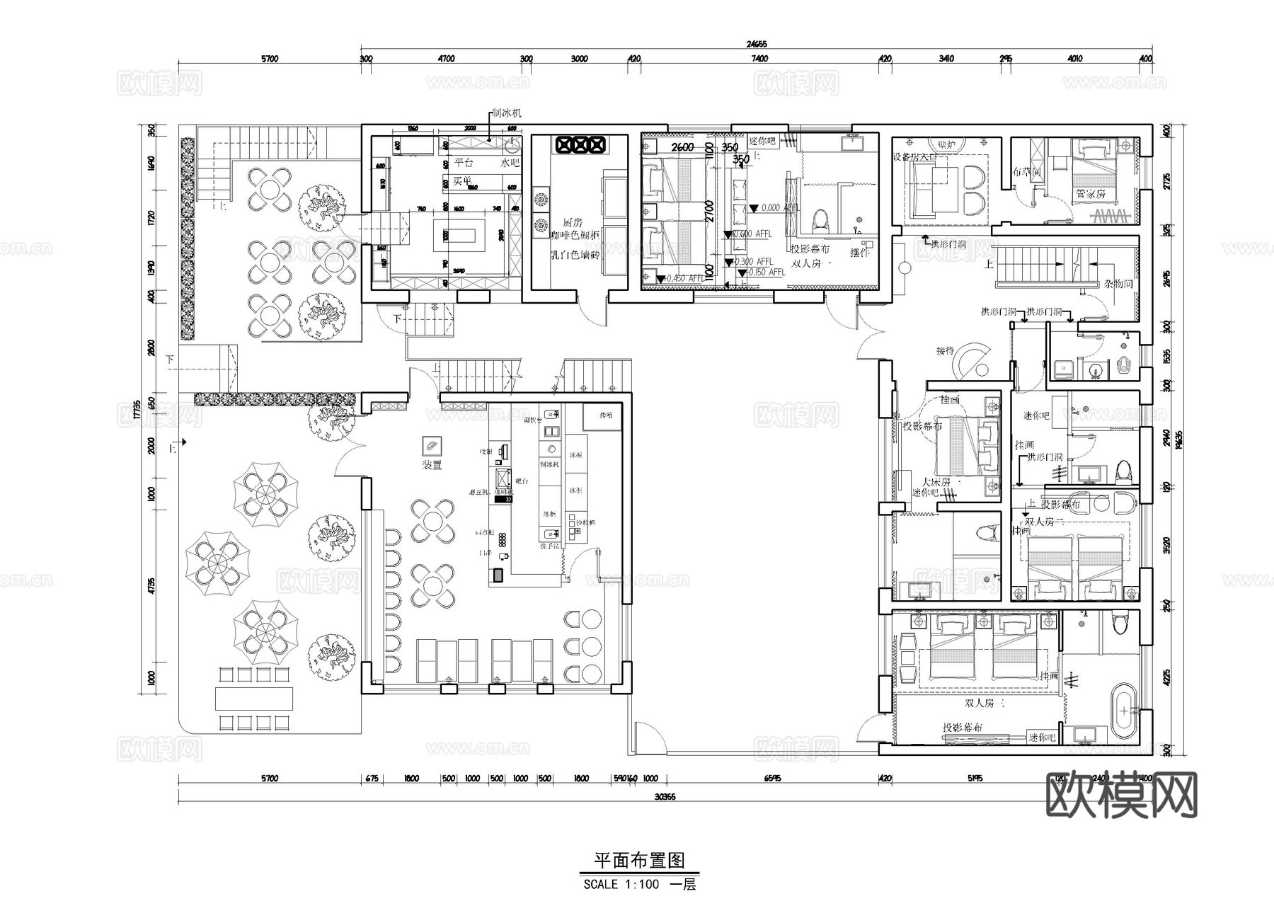 啡悦主题民宿施工图cad施工图