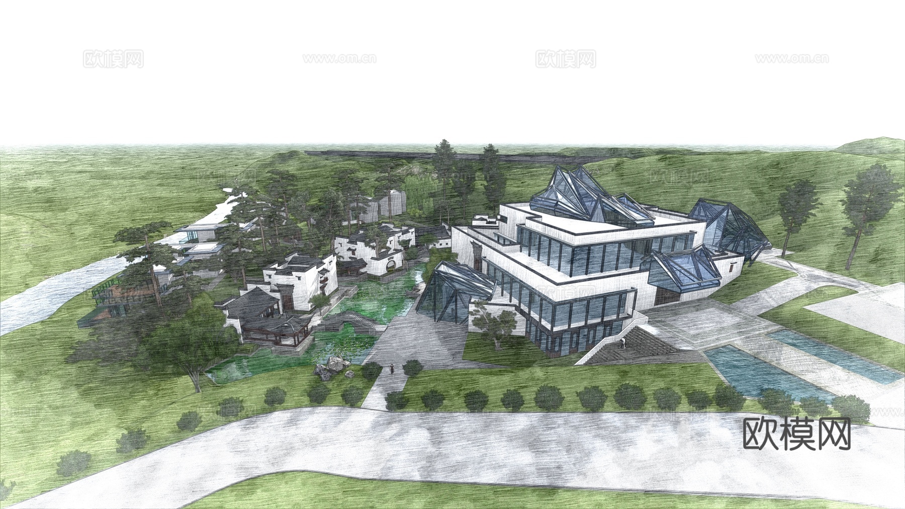 现代雕刻博物馆建筑外观su模型下载