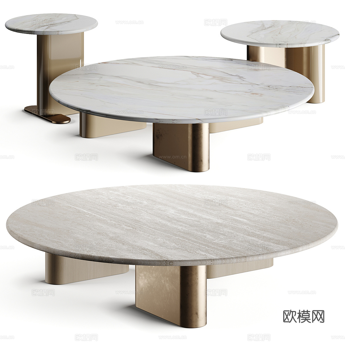 现代意式轻奢大理石茶几组合3d模型