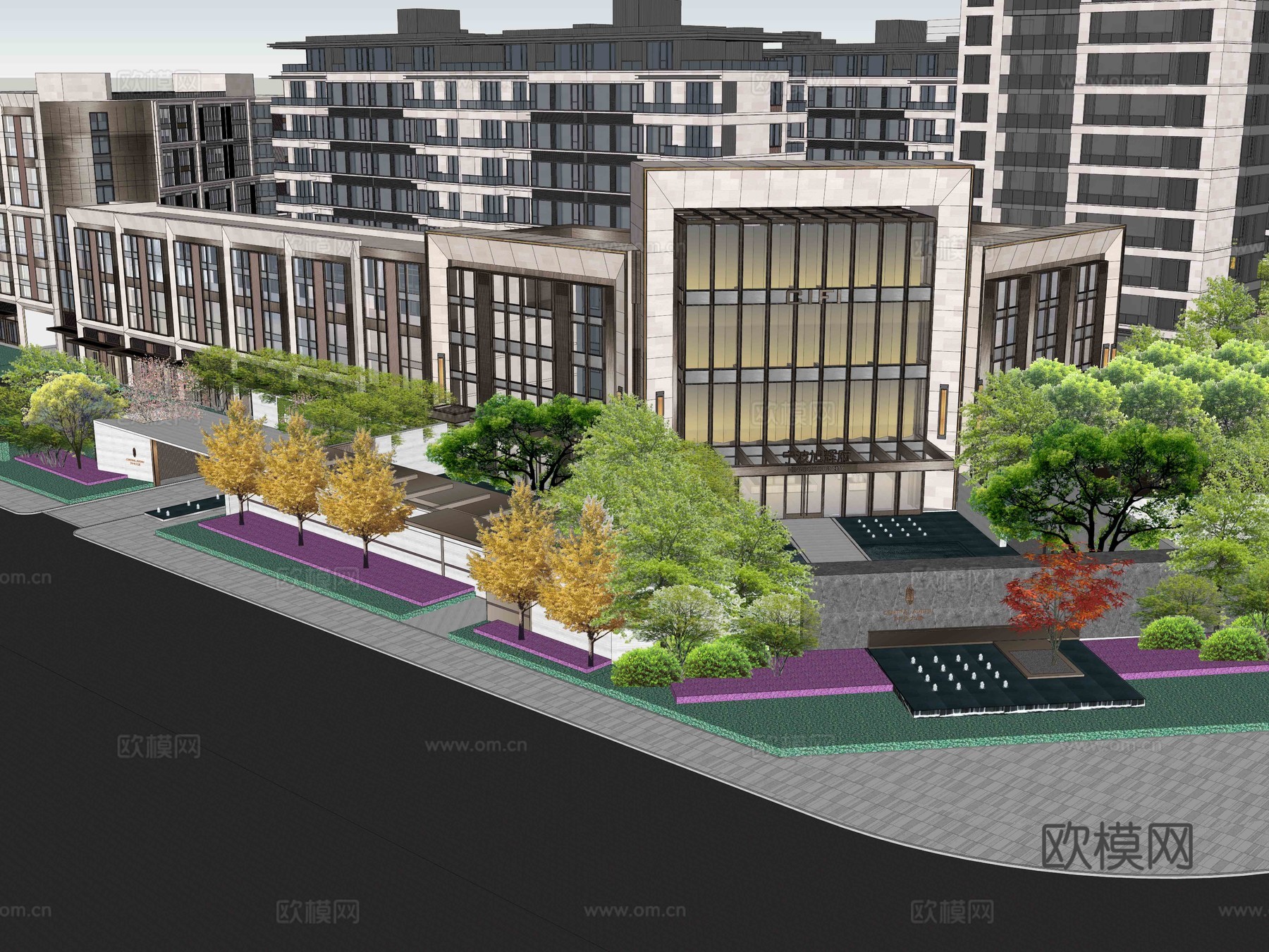 新中式居住区 景观示范区su模型下载