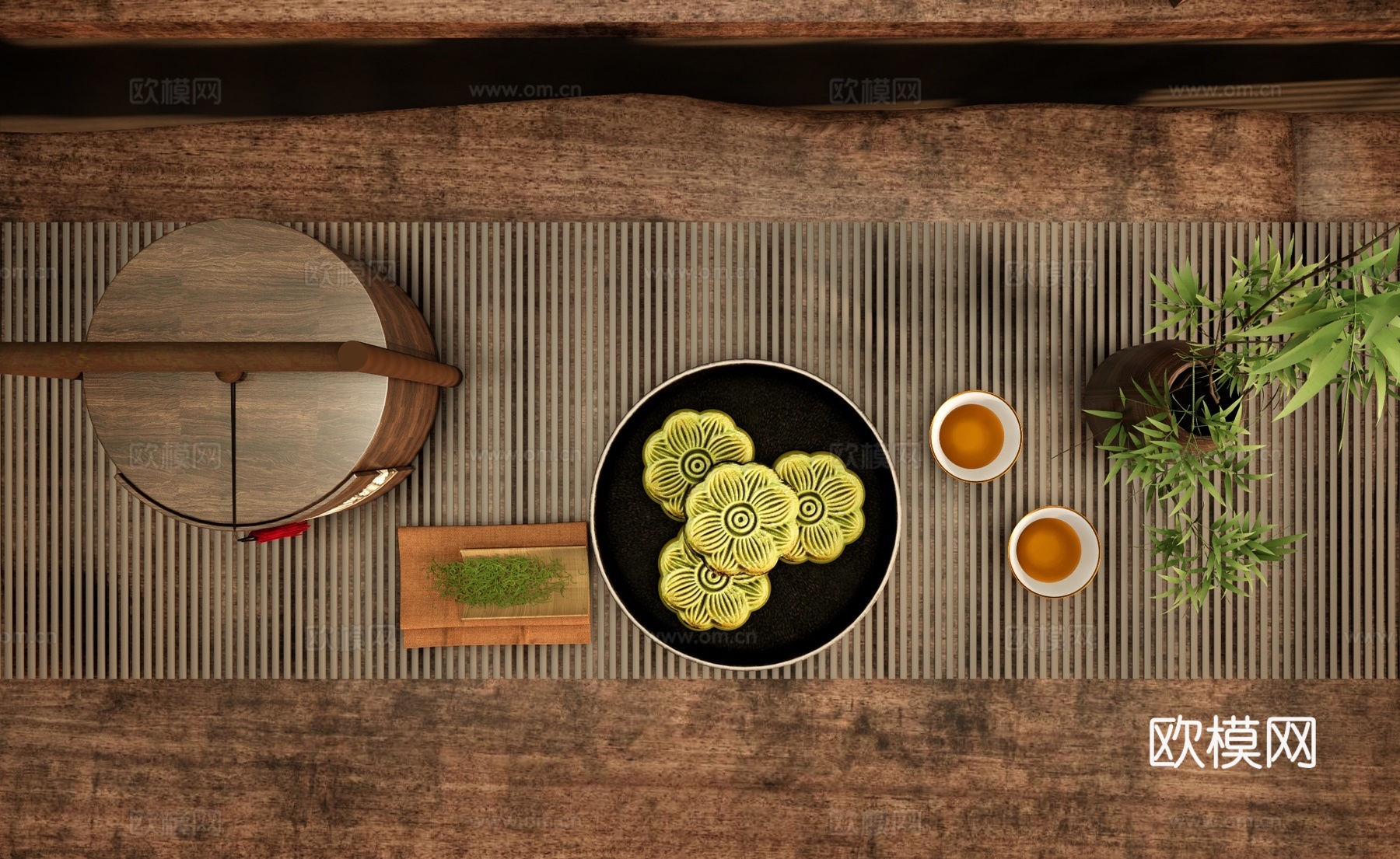 中式糕点礼盒 绿豆糕点心 中秋节月饼 中式食盒礼盒 茶水茶具su模型