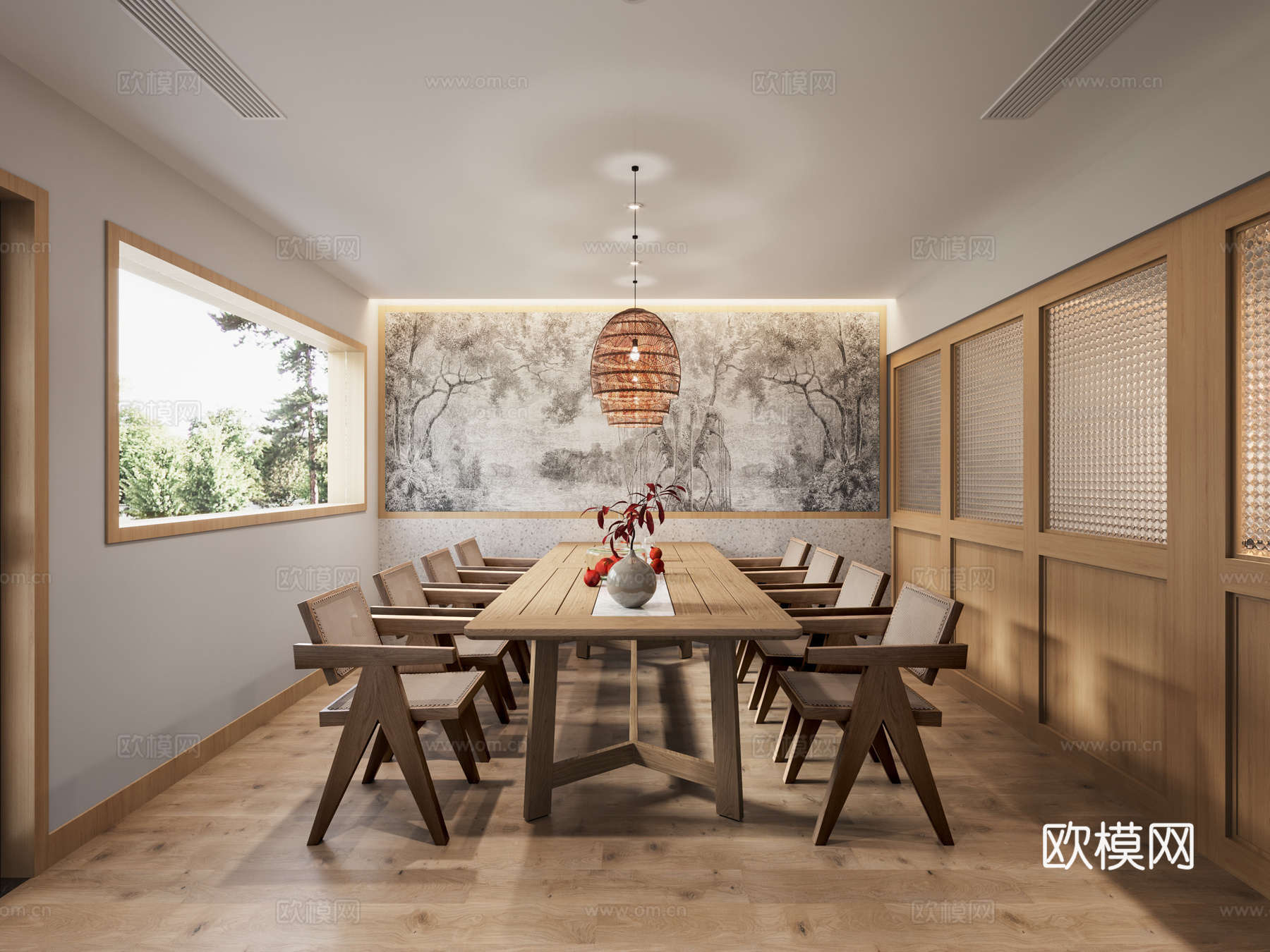 自然风餐厅包房su模型下载