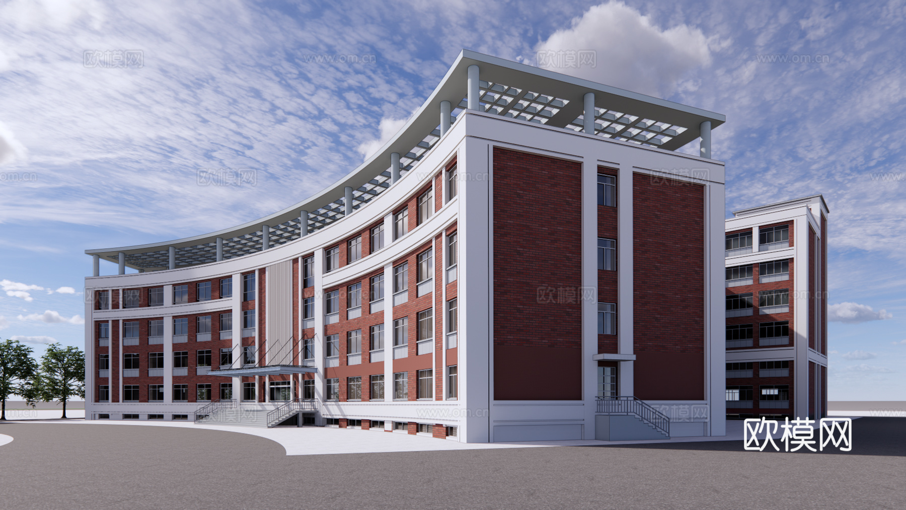 现代学校教学楼建筑外观su模型下载
