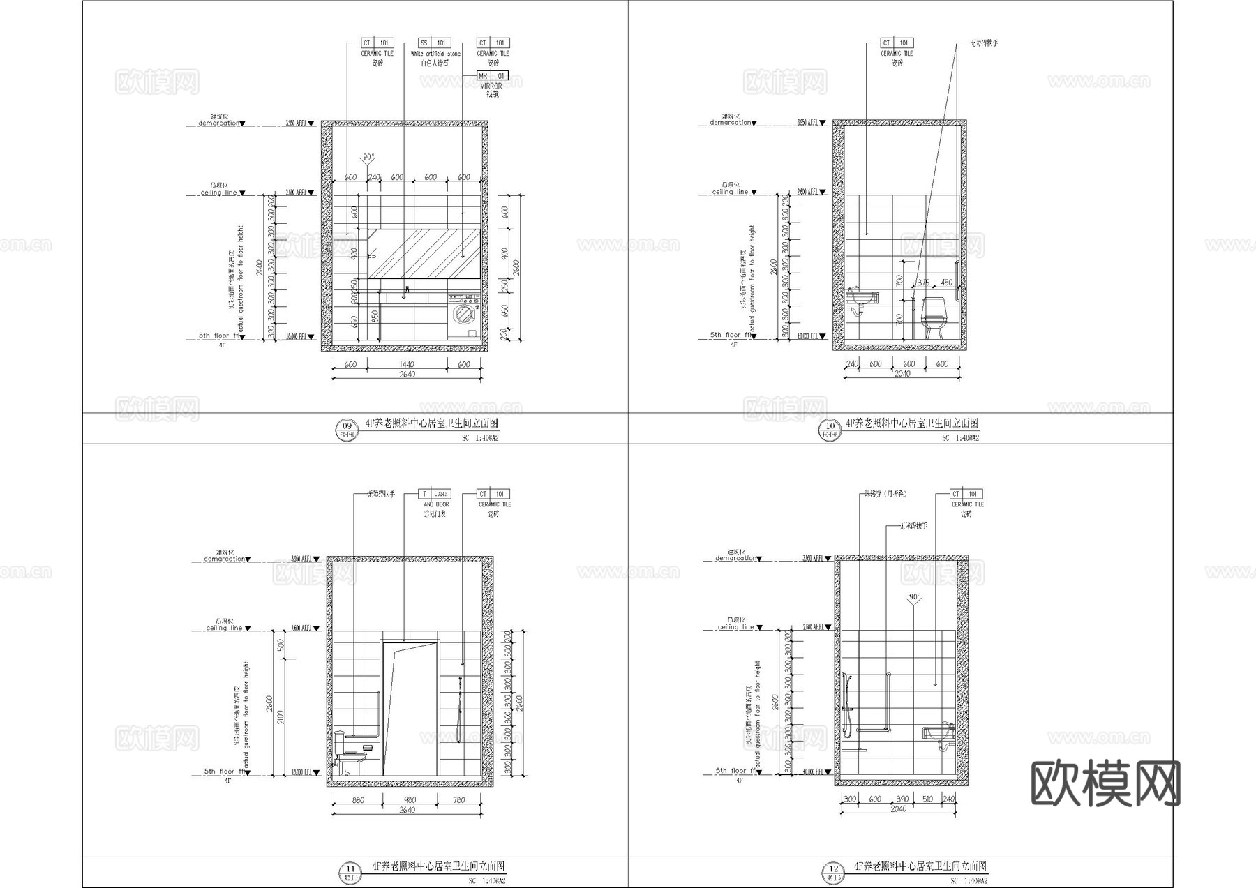 养老照料中心全套施工图cad施工图