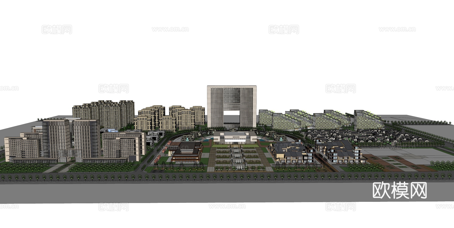现代住宅小区建筑外观su模型下载
