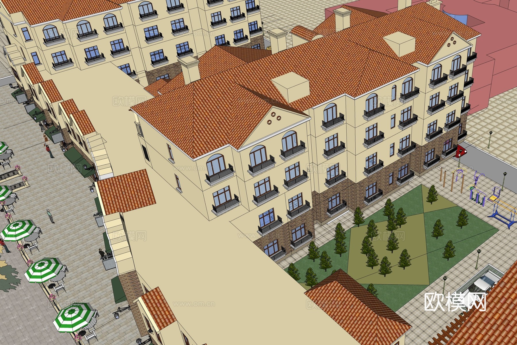 欧式住宅小区建筑外观su模型下载