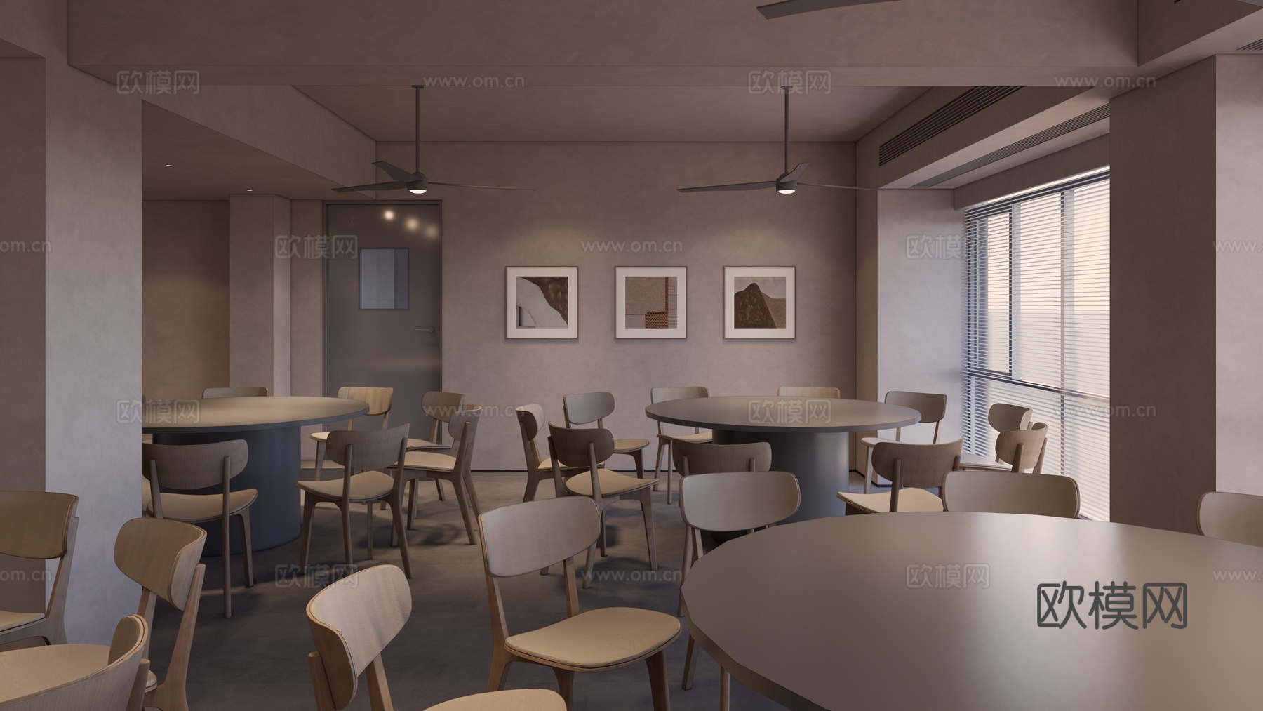 现代员工餐厅su模型下载