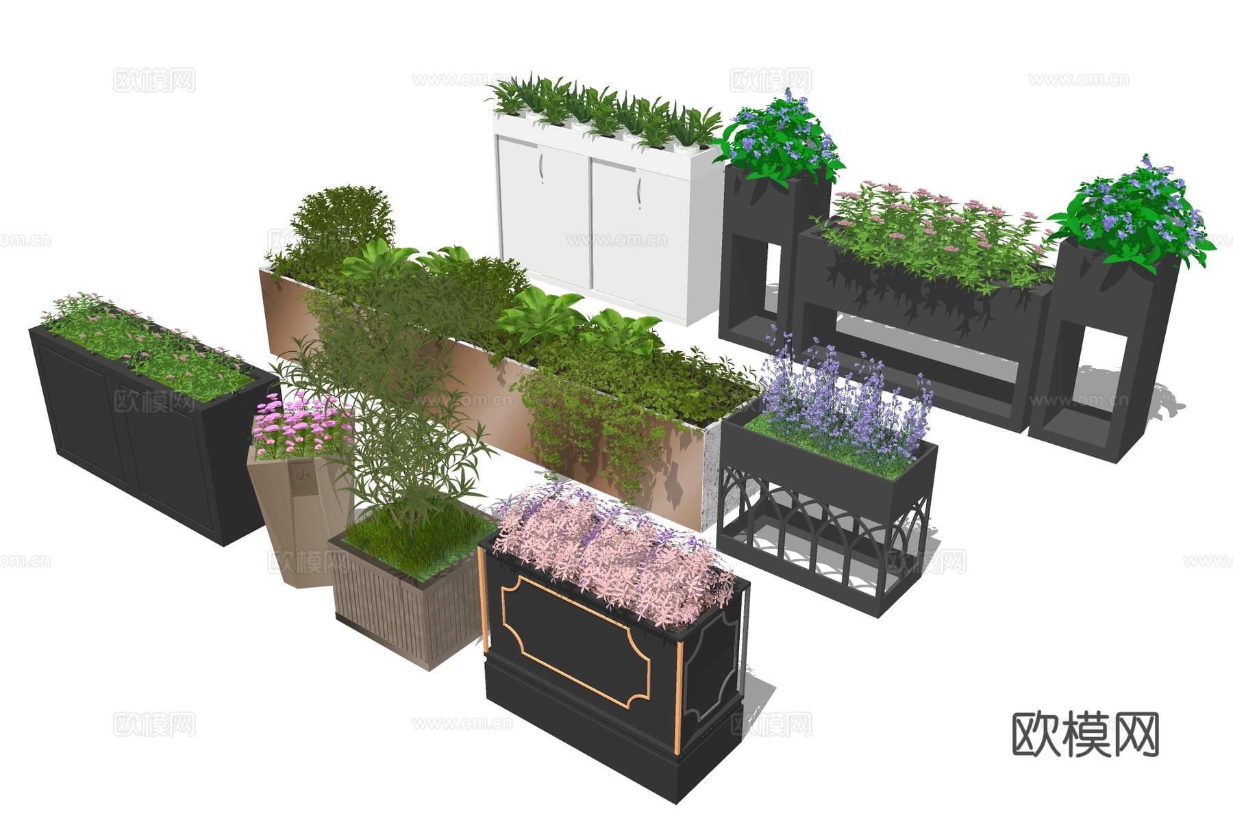 户外花箱 绿植花钵 花池su模型下载