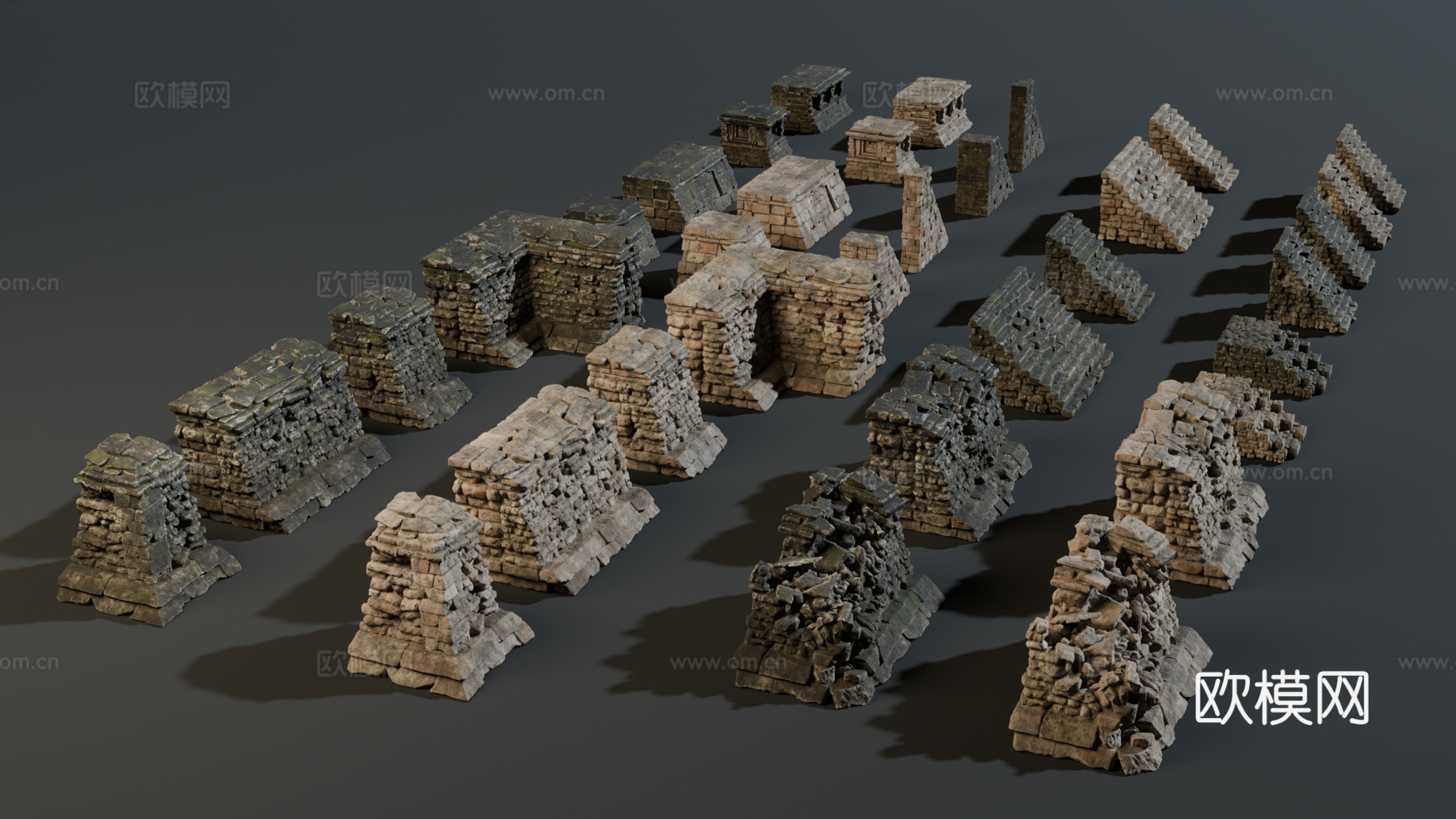古代遗迹 废墟石块 神庙遗迹 废墟城墙 失落之城遗迹su模型