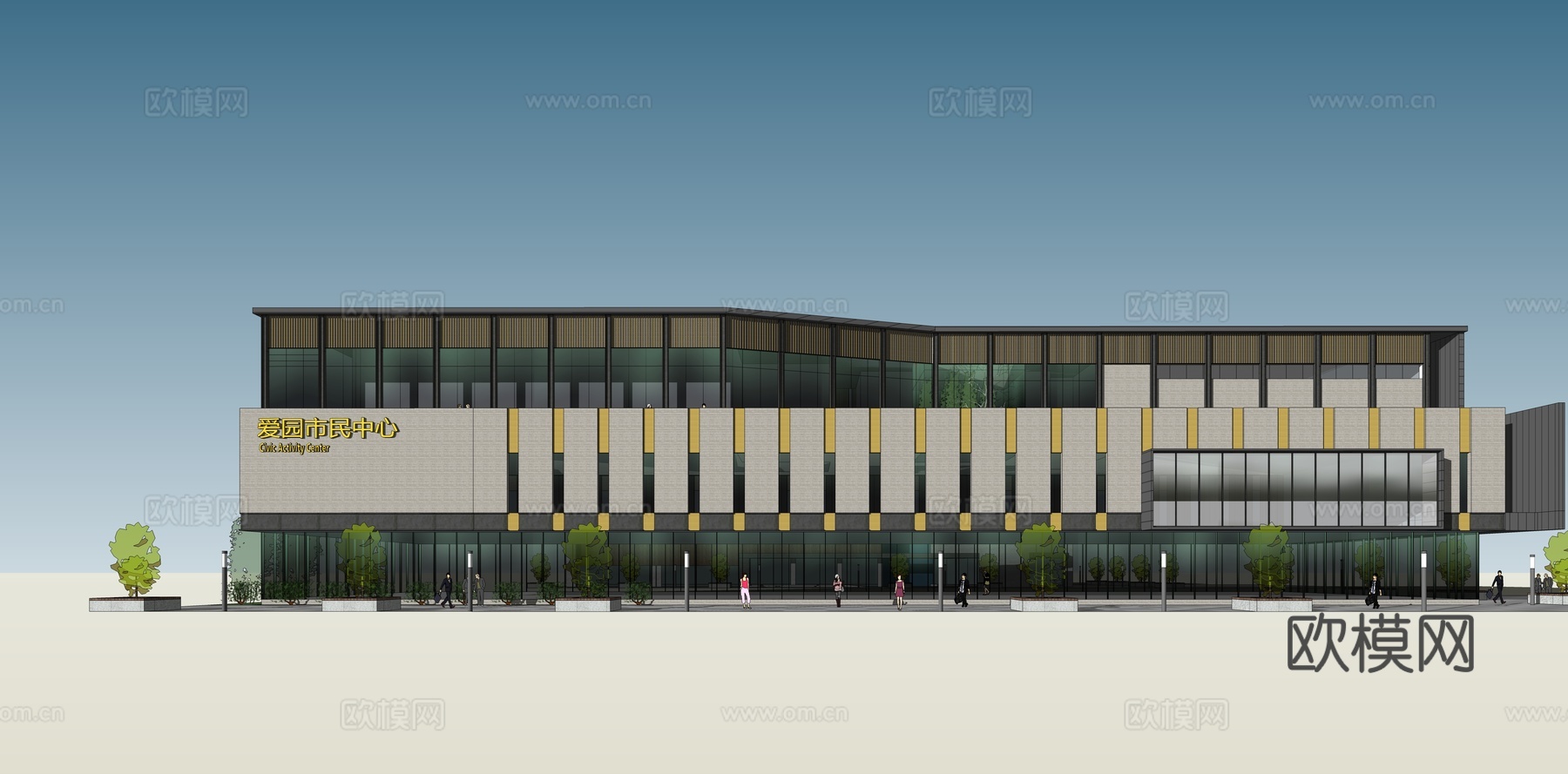 现代活动中心建筑外观su模型下载
