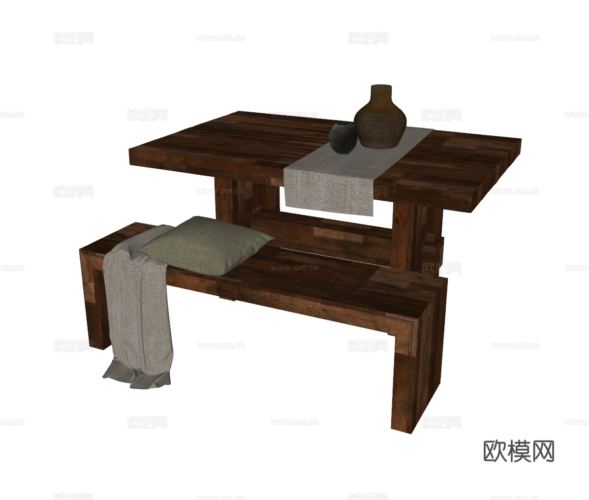 中式实木餐桌椅su模型下载