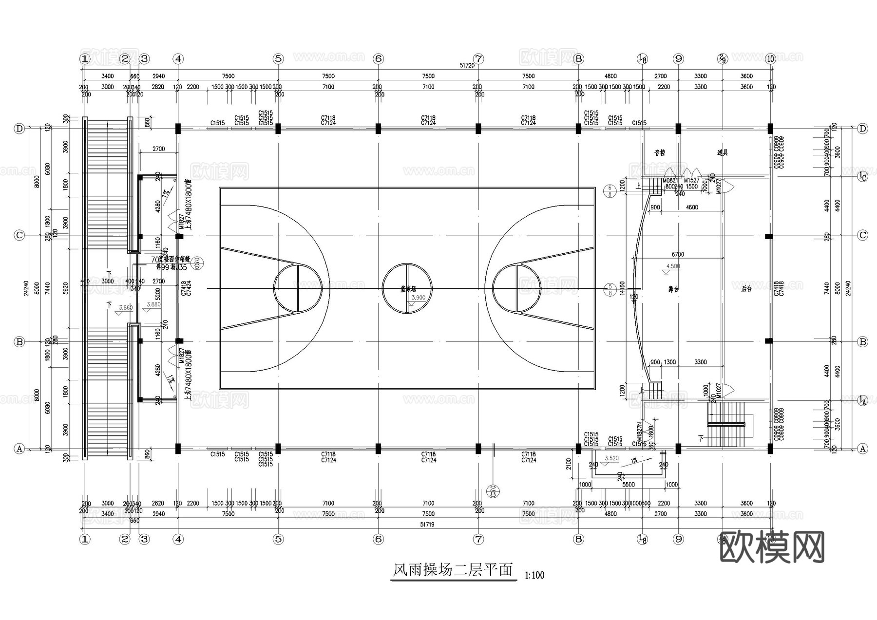 篮球场乒乓球馆施工图cad施工图