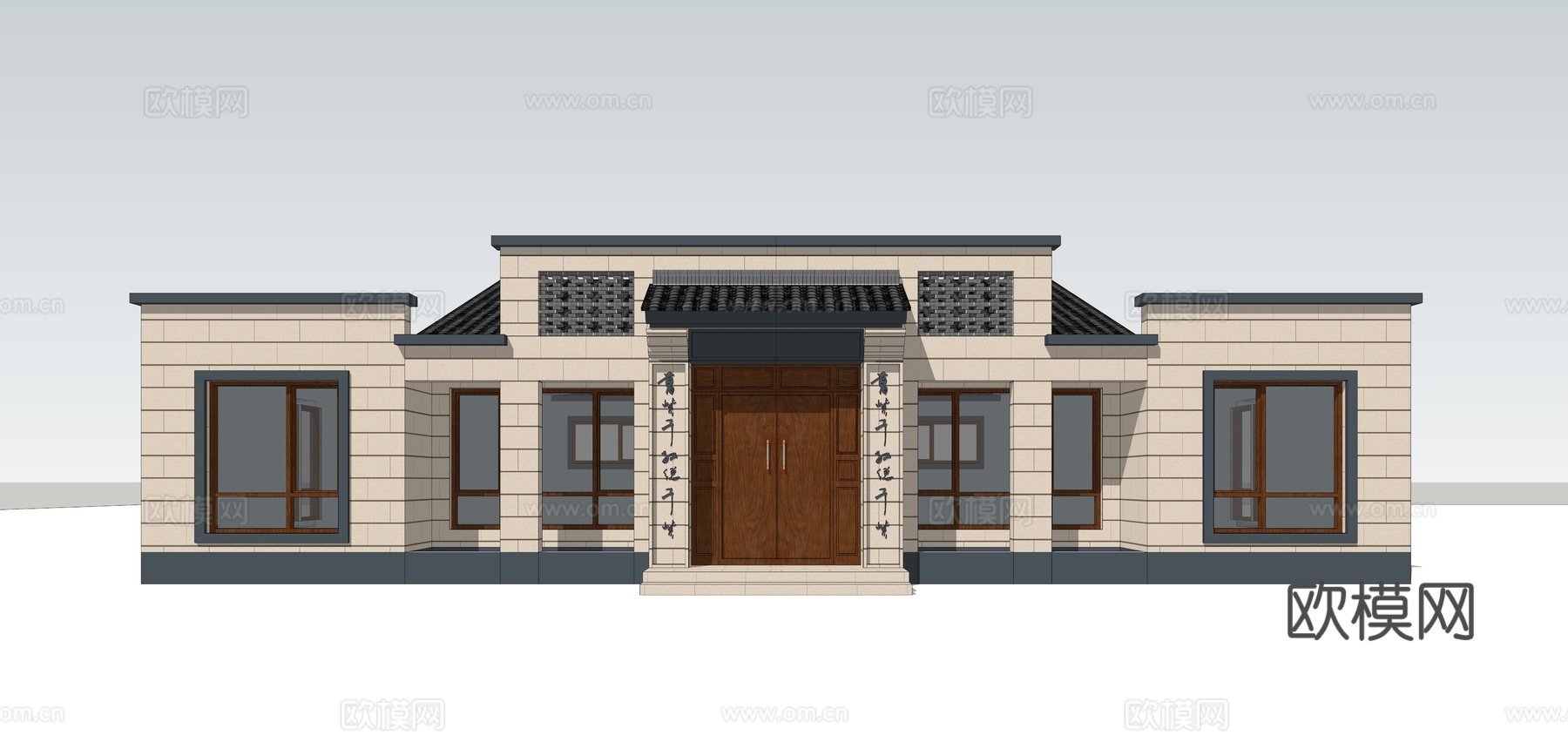 新中式民居建筑外观su模型下载