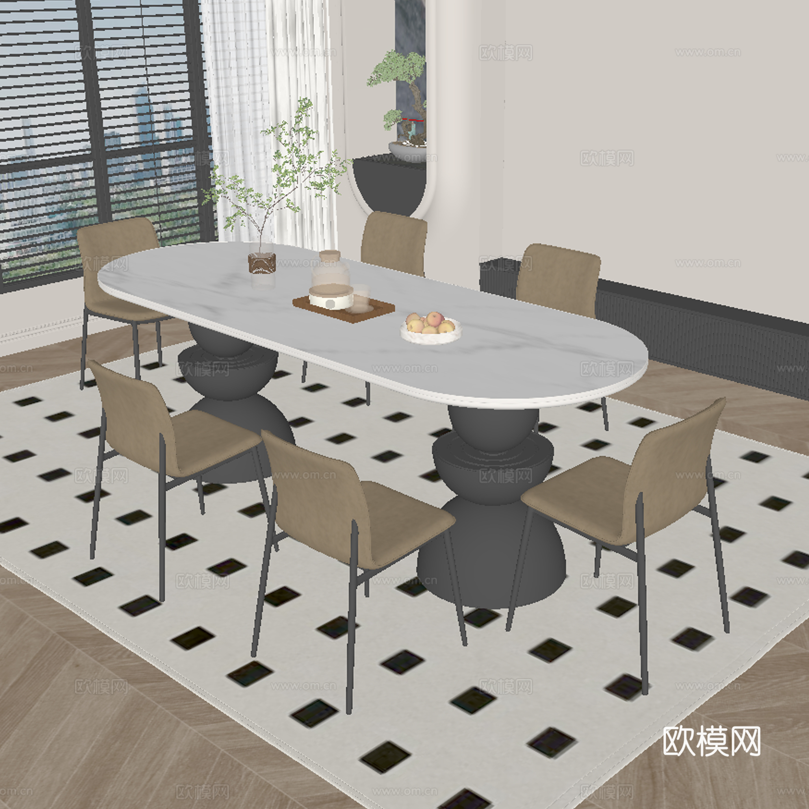 现代餐桌椅su模型