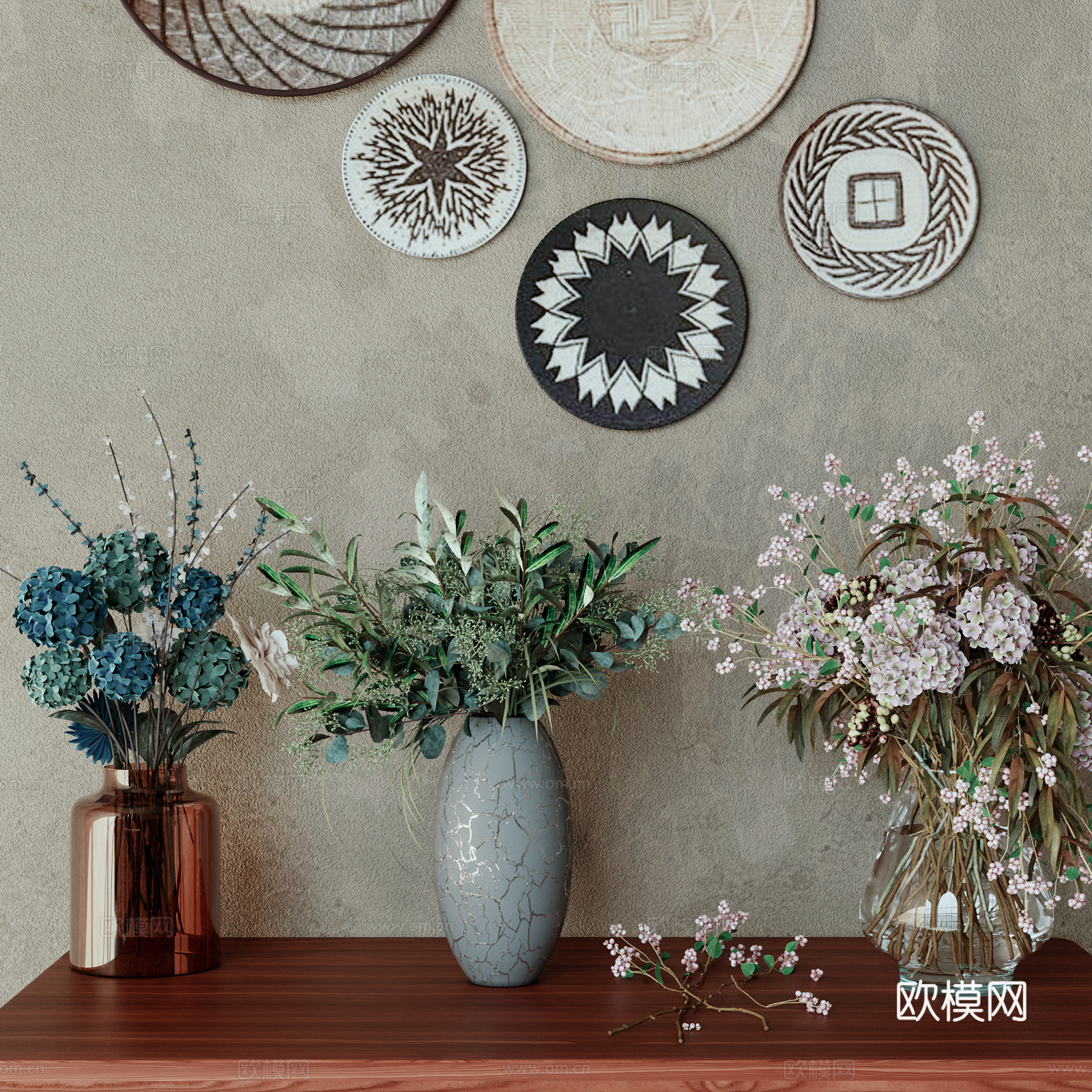 现代花瓶 花卉 植物摆件3d模型