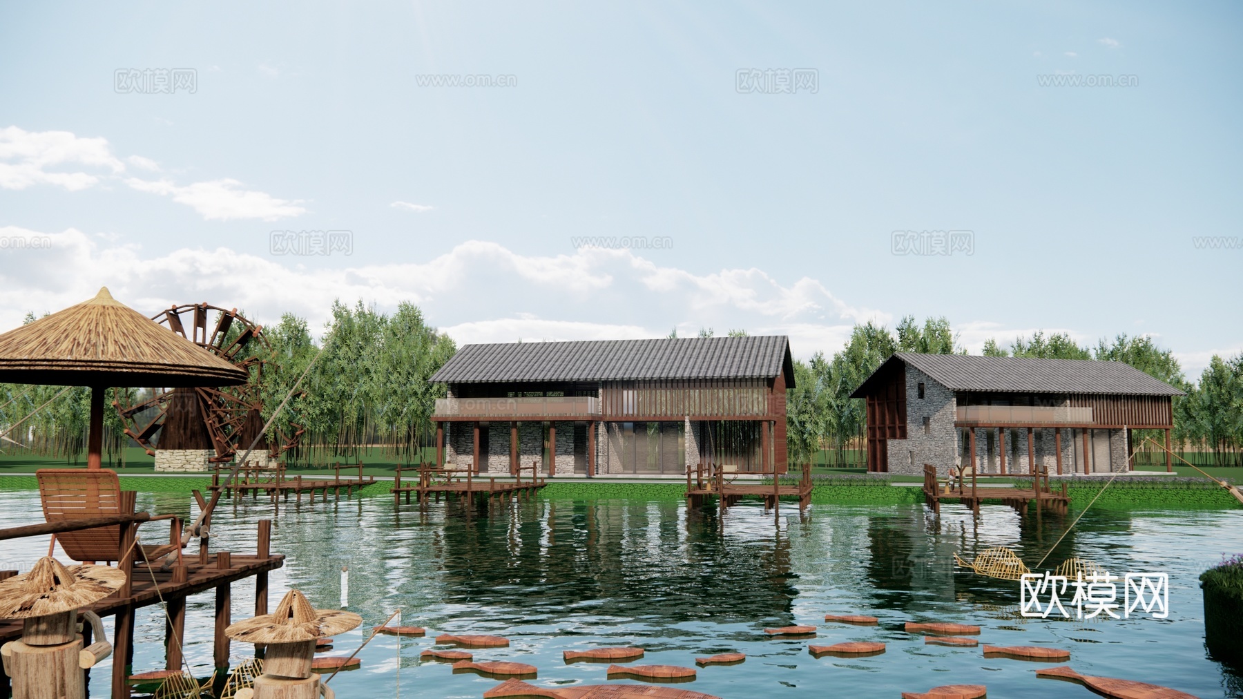现代家庭亲子农场 乡村入口大门 生态景观门su模型下载