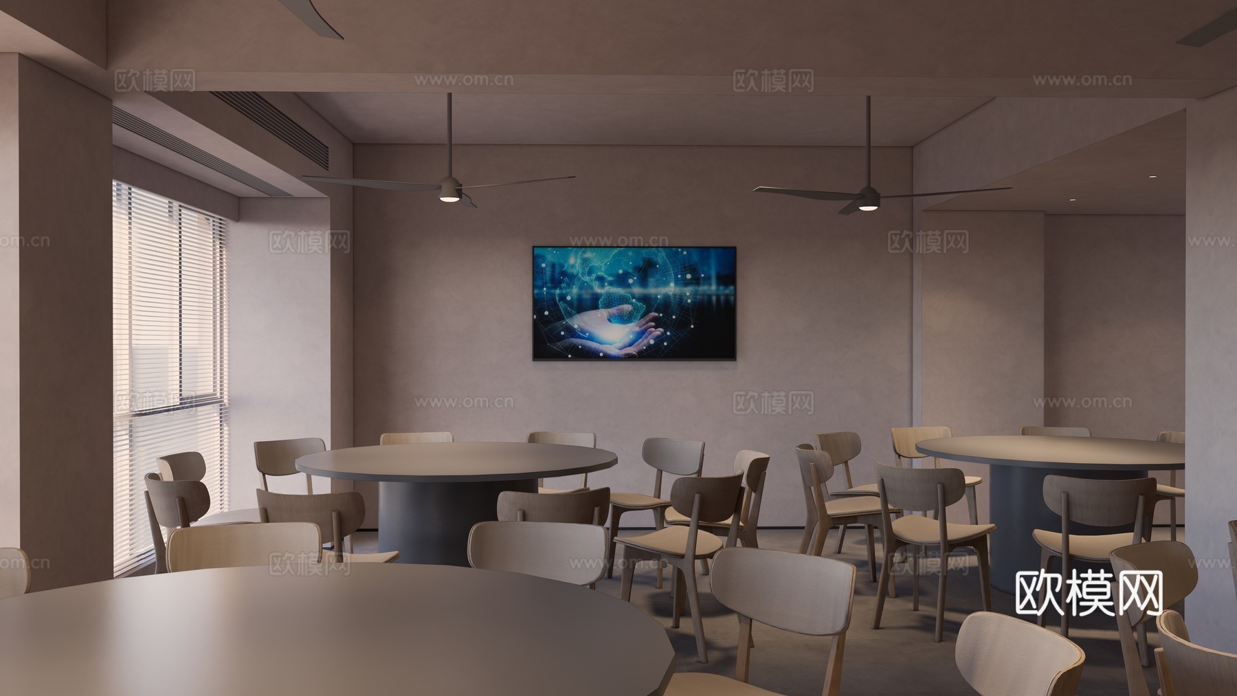现代员工餐厅su模型下载