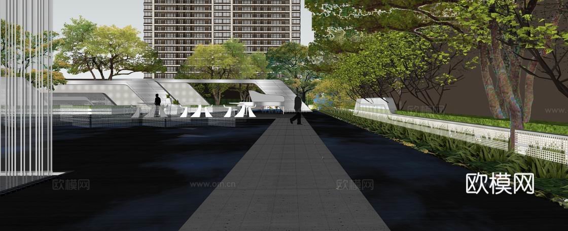 现代住宅小区建筑外观su模型下载