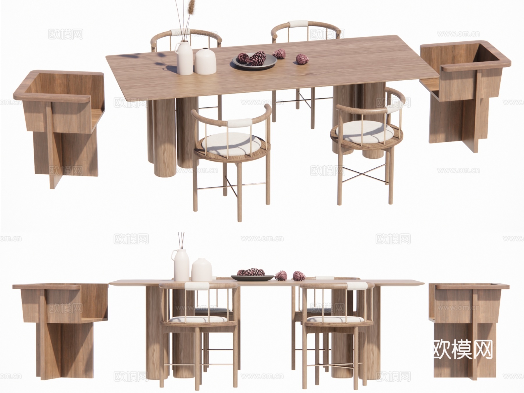 现代条形餐桌椅su模型下载