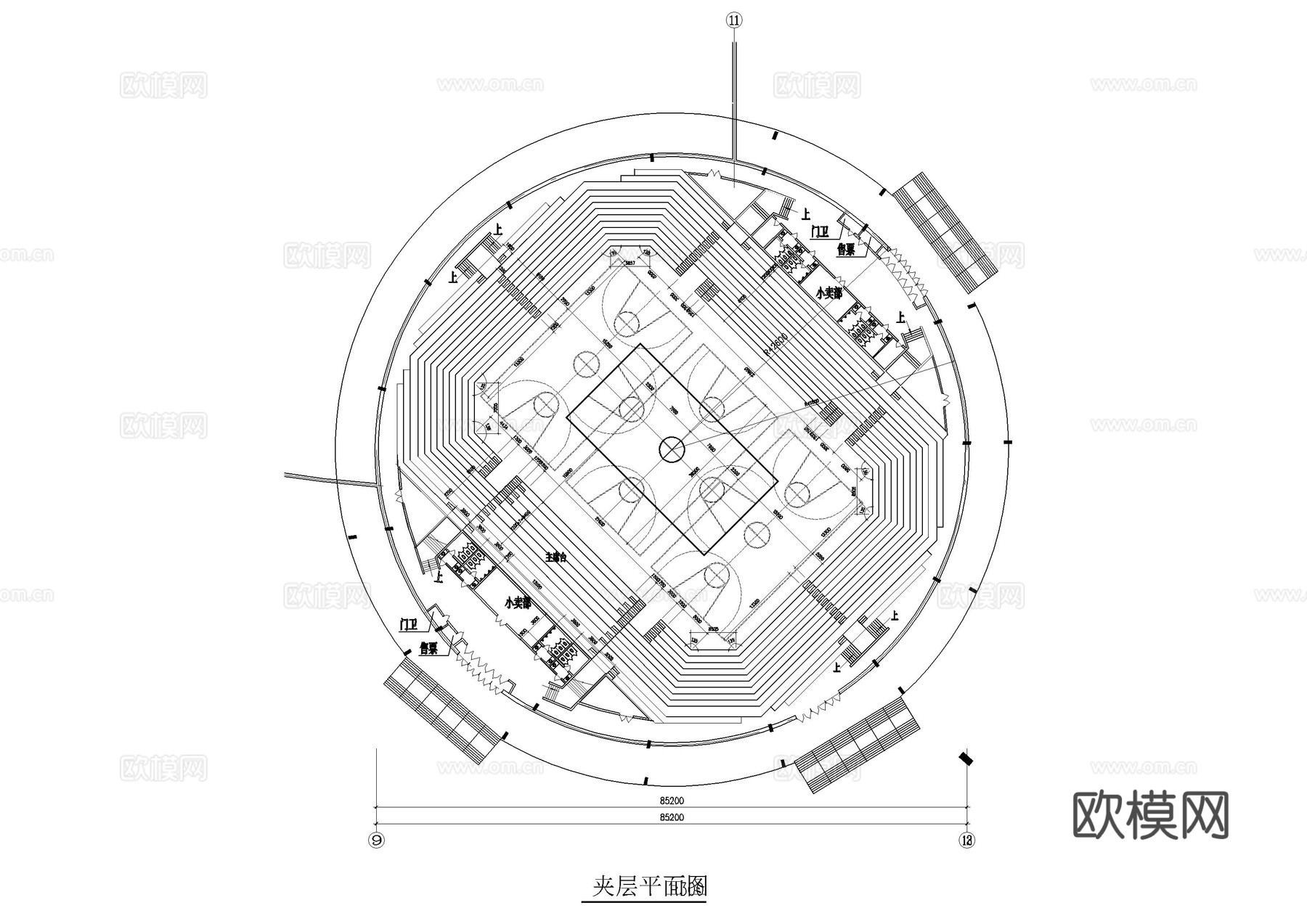 篮球场运动场馆平面方案cad施工图