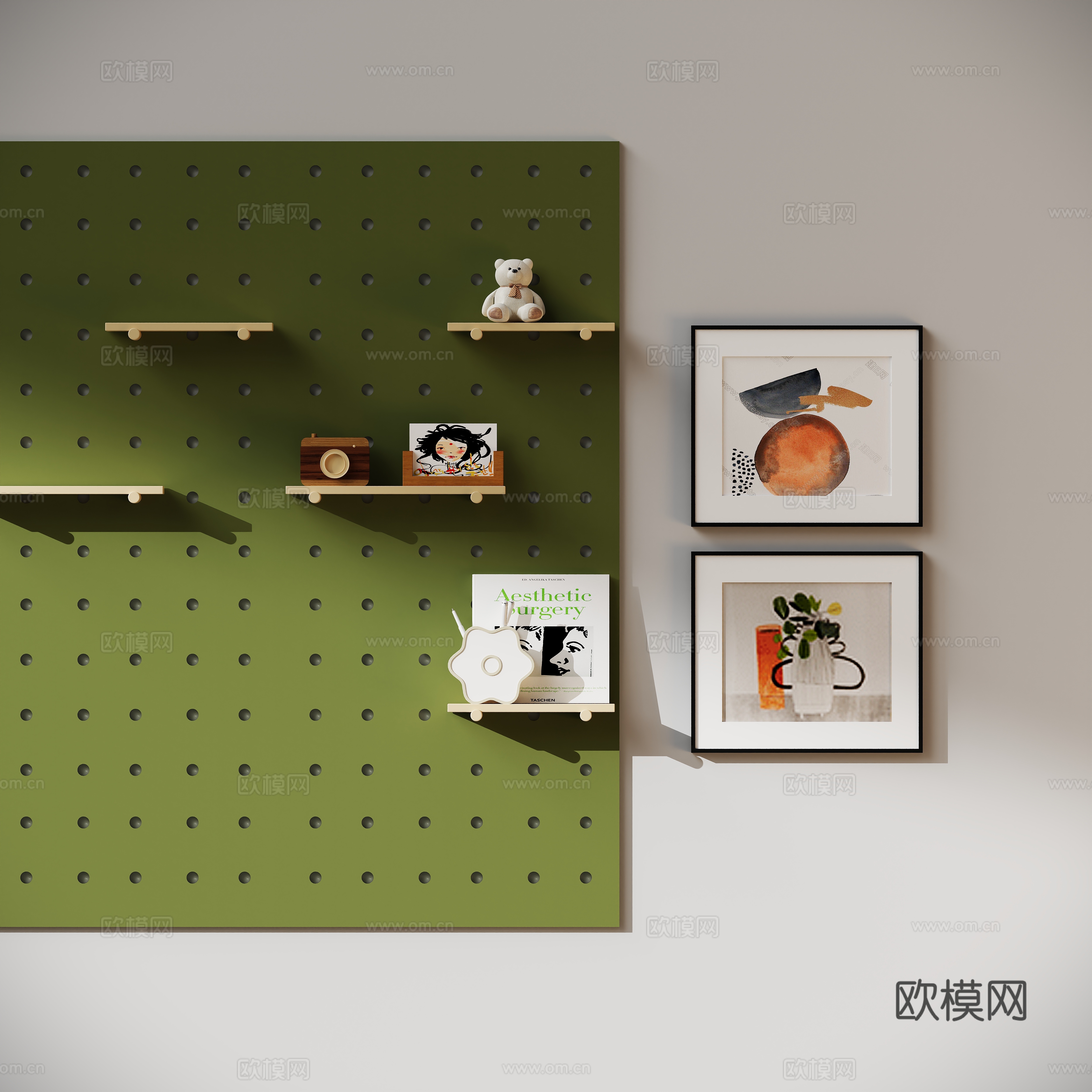 现代儿童洞洞板墙饰挂画3d模型