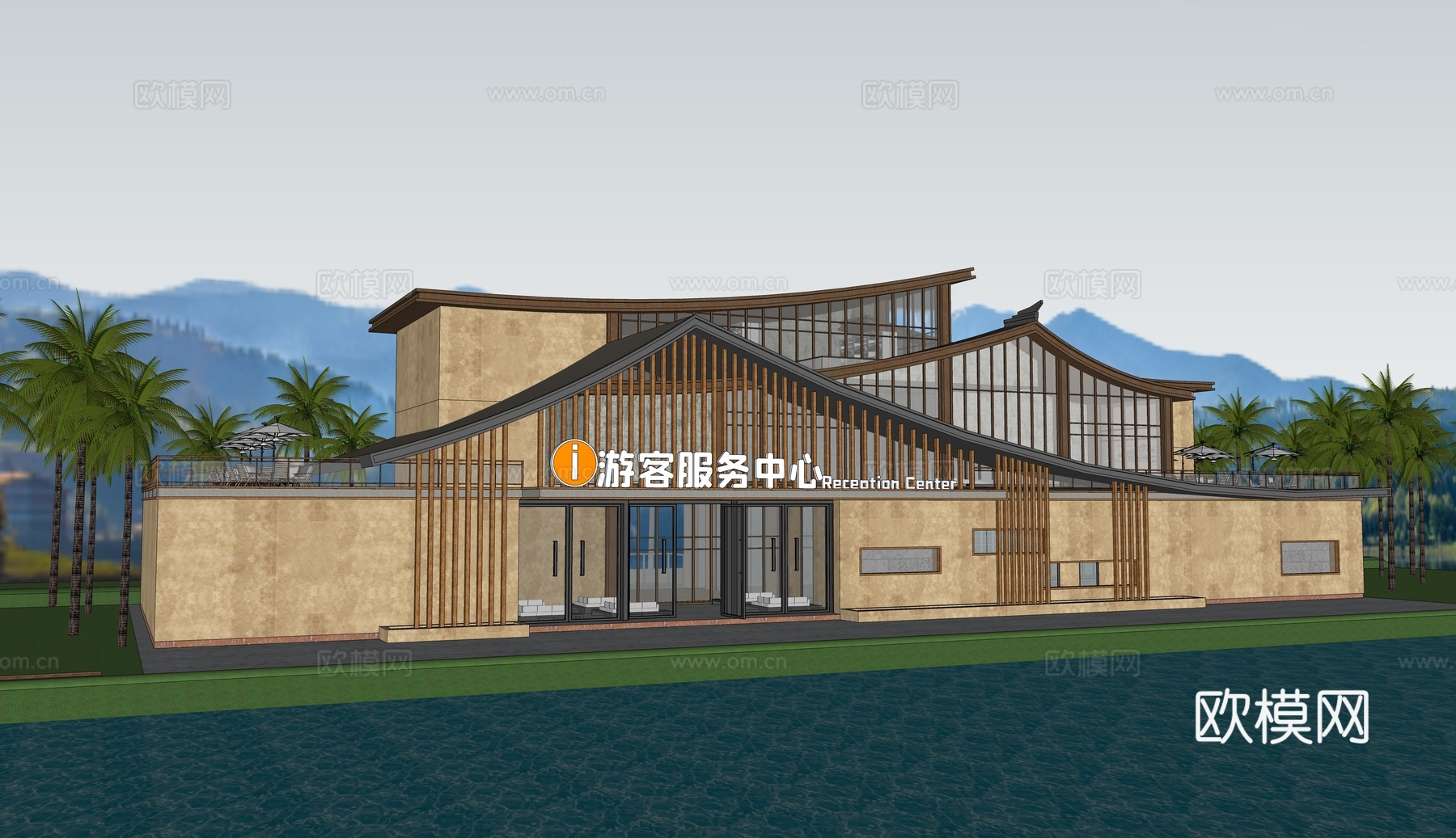 现代游客中心su模型下载