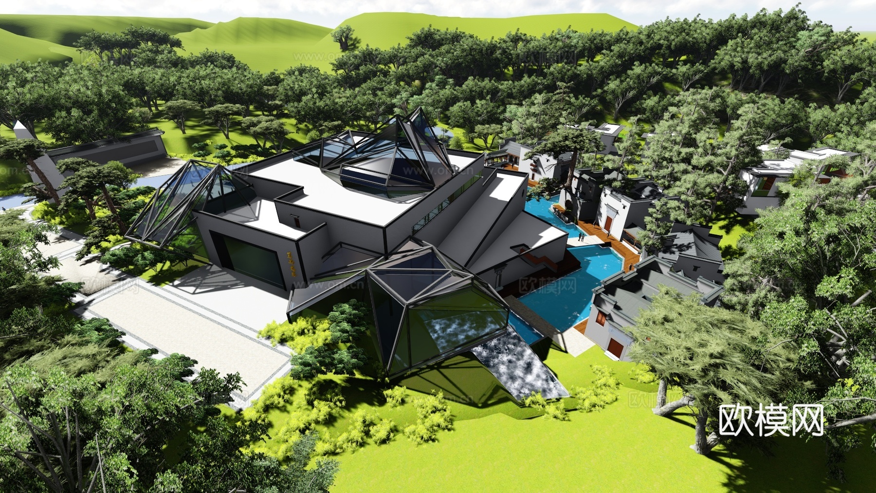 现代雕刻博物馆建筑外观su模型下载