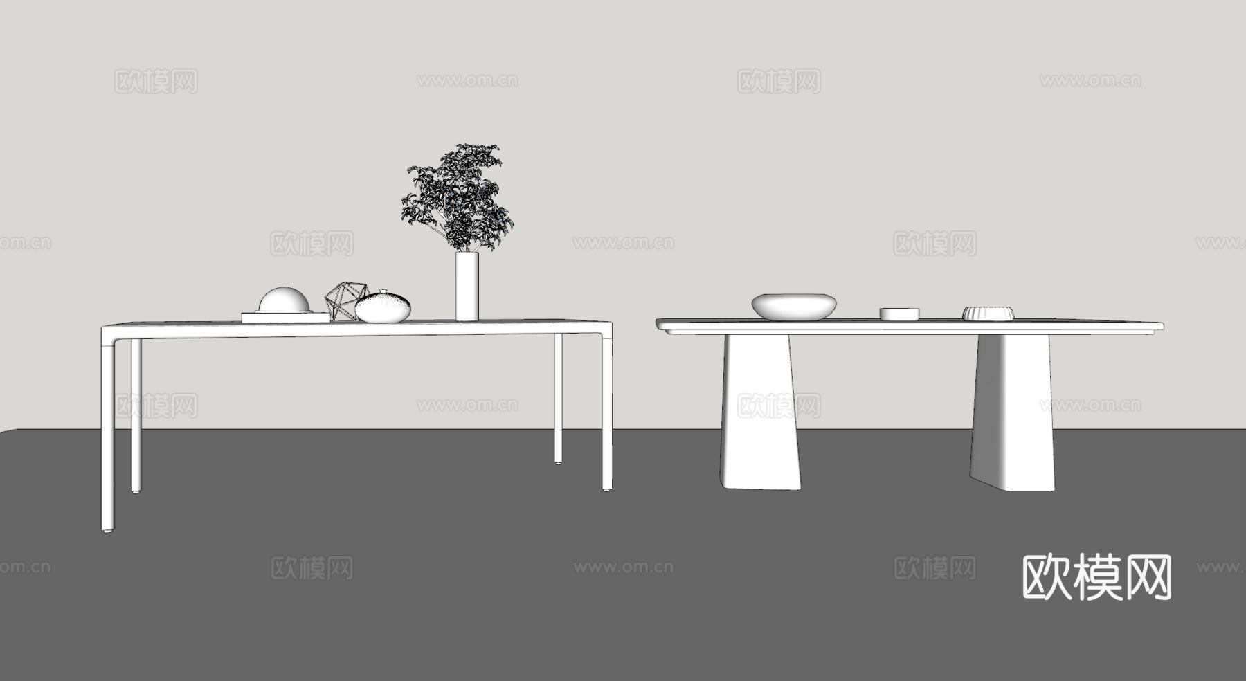 现代条形餐桌su模型下载