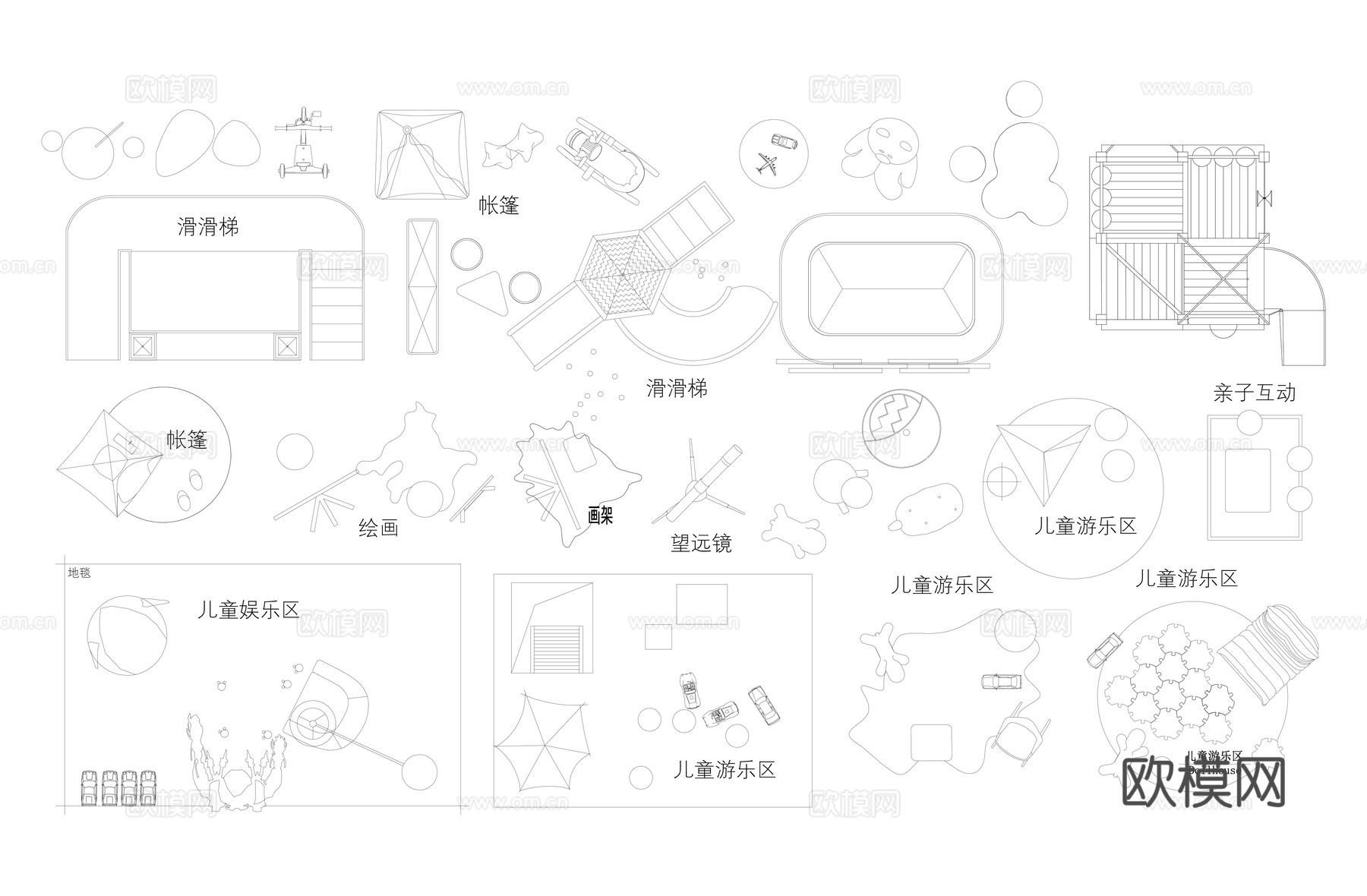 儿童娱乐区平面图块cad施工图