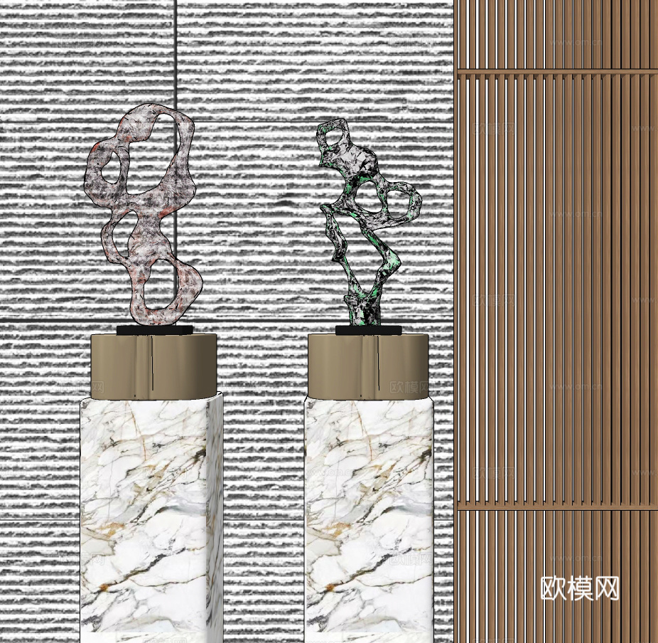 新中式奇石雕塑su模型下载