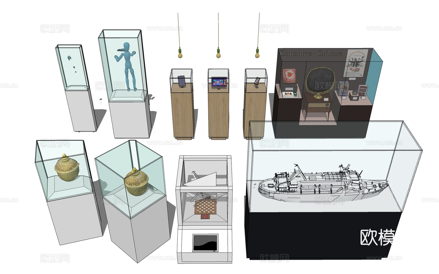 玻璃收藏展示柜su模型下载