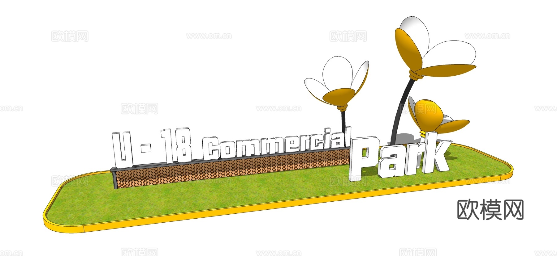 现代公园入口logo景墙 工业园入口镂空花雕塑小品su模型下载