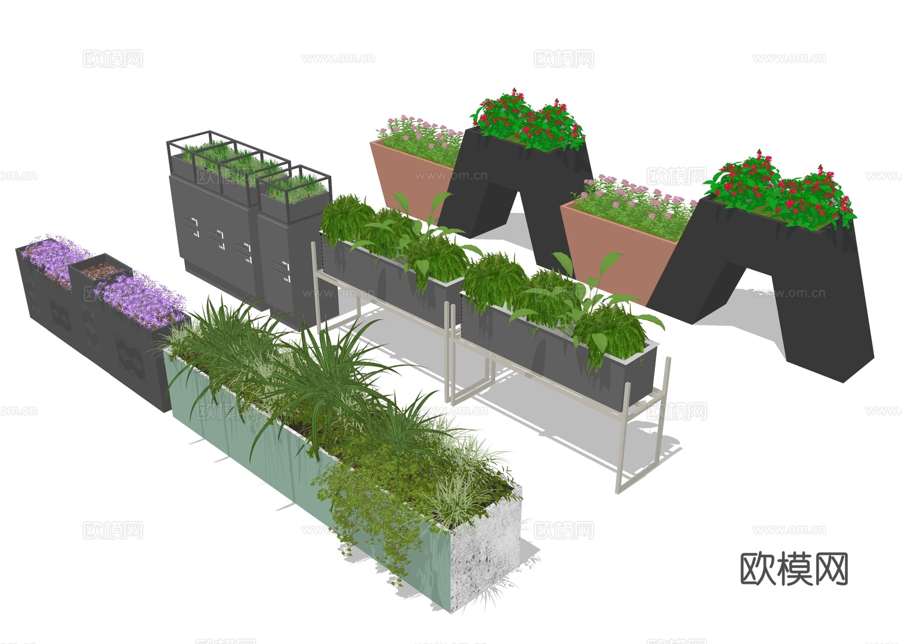 花箱花坛 花钵绿植su模型下载
