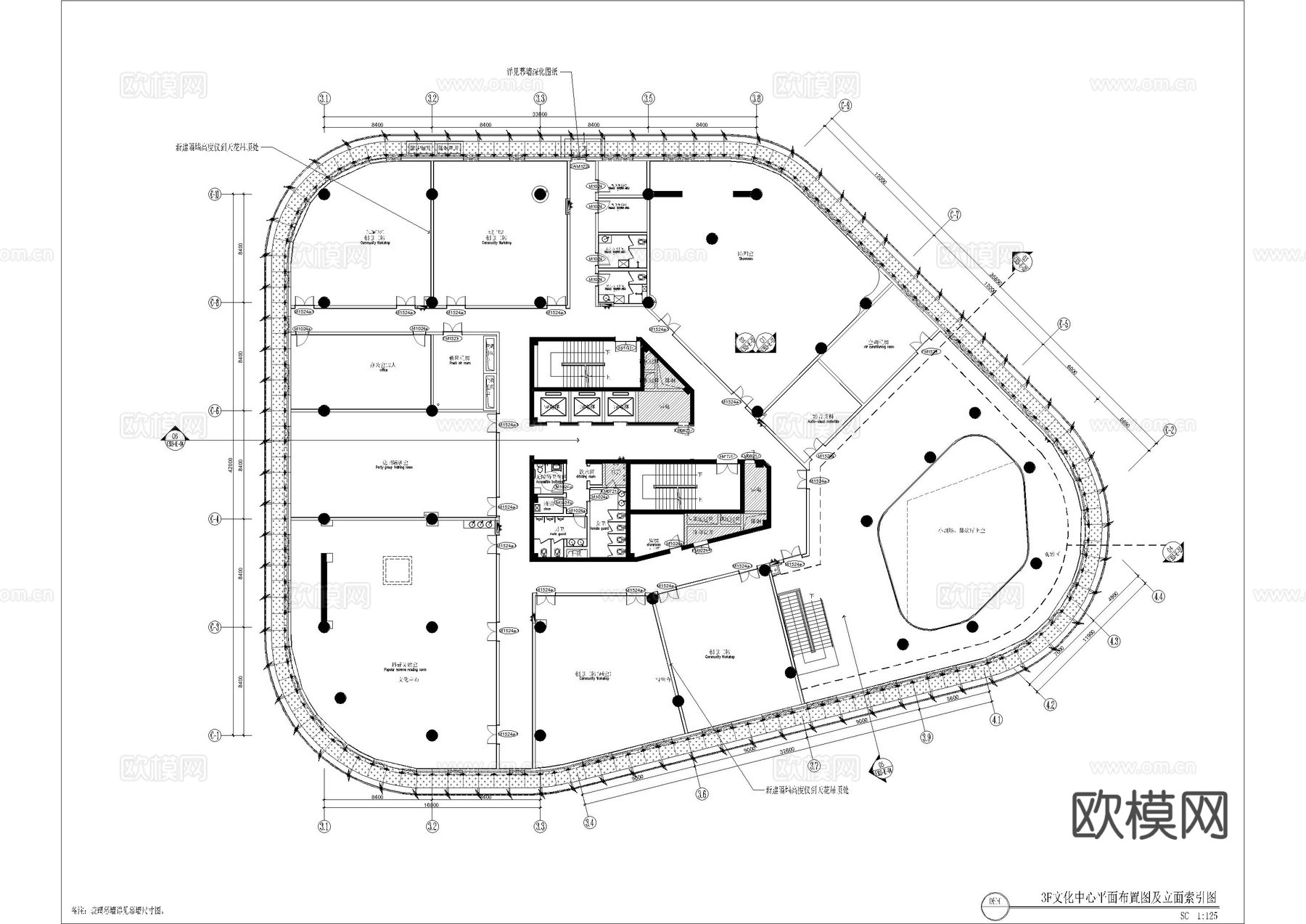 文化创意工坊展览室施工图cad施工图