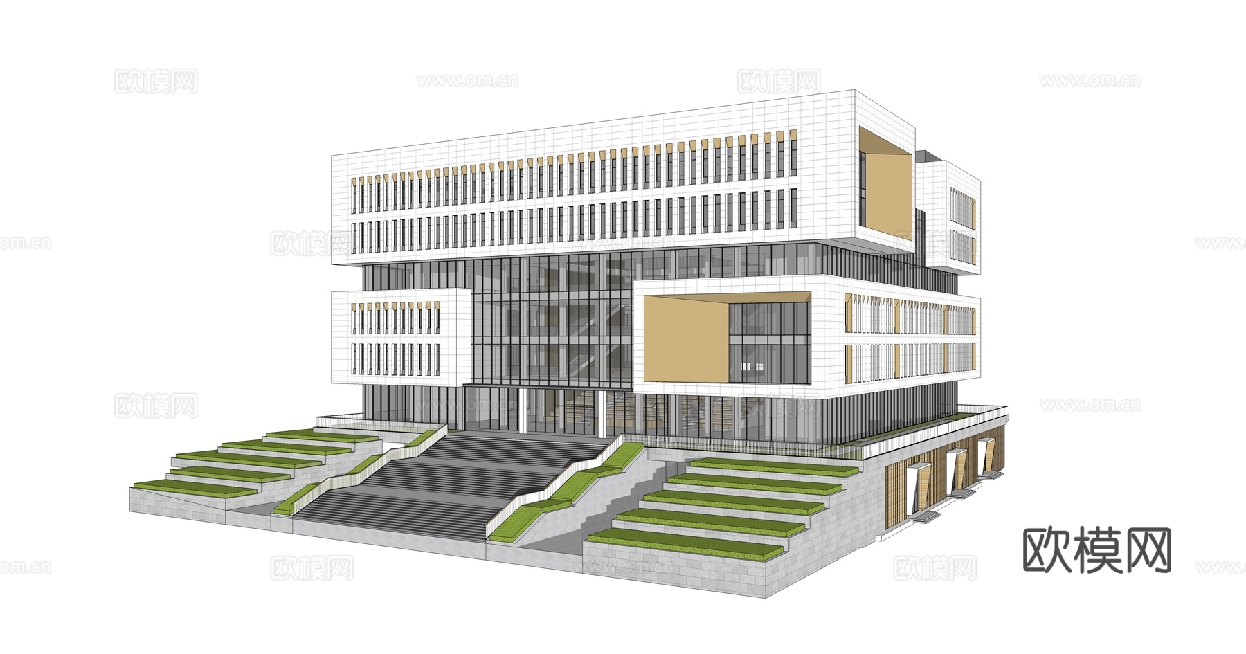 现代图书馆建筑外观su模型下载