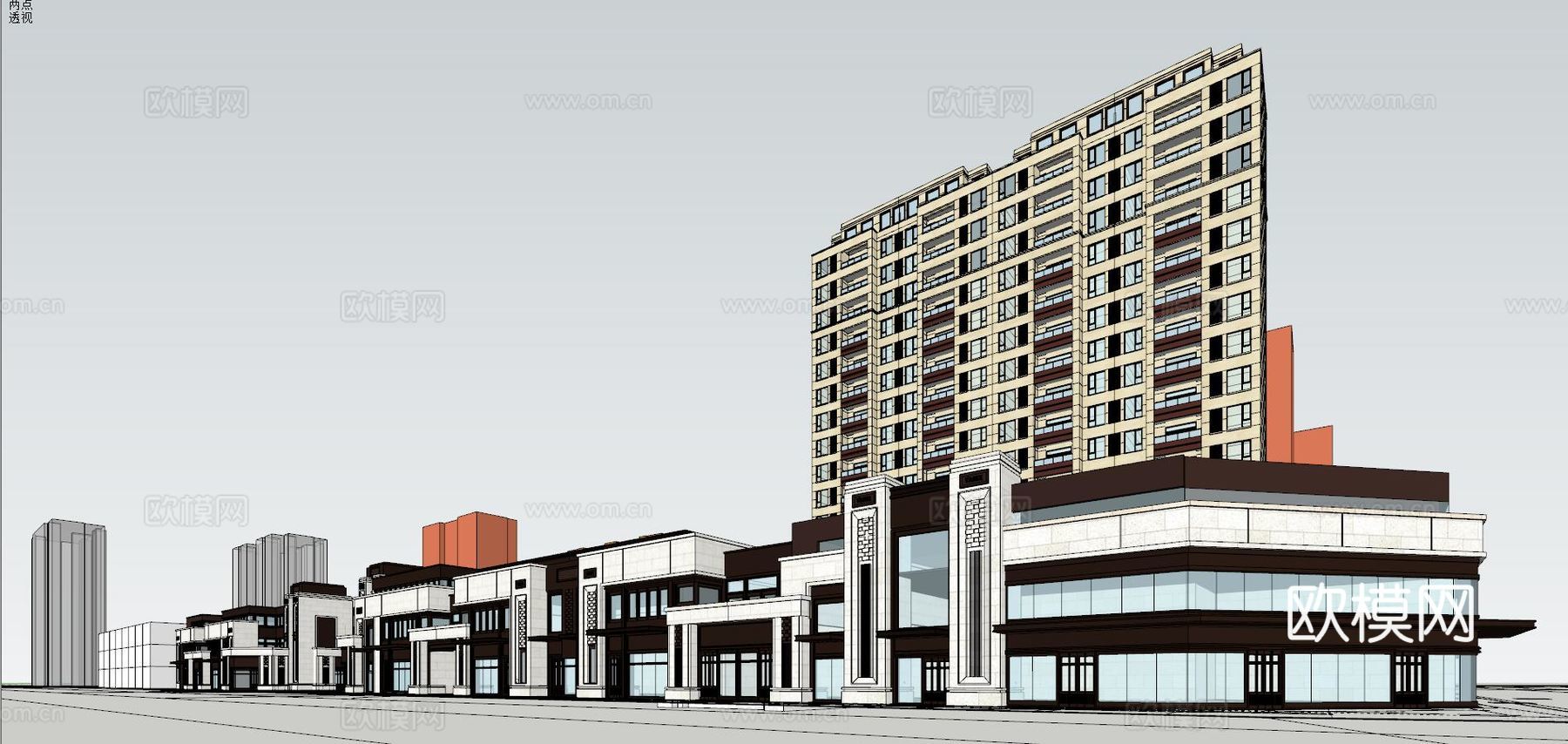 现代沿街商业建筑su模型下载