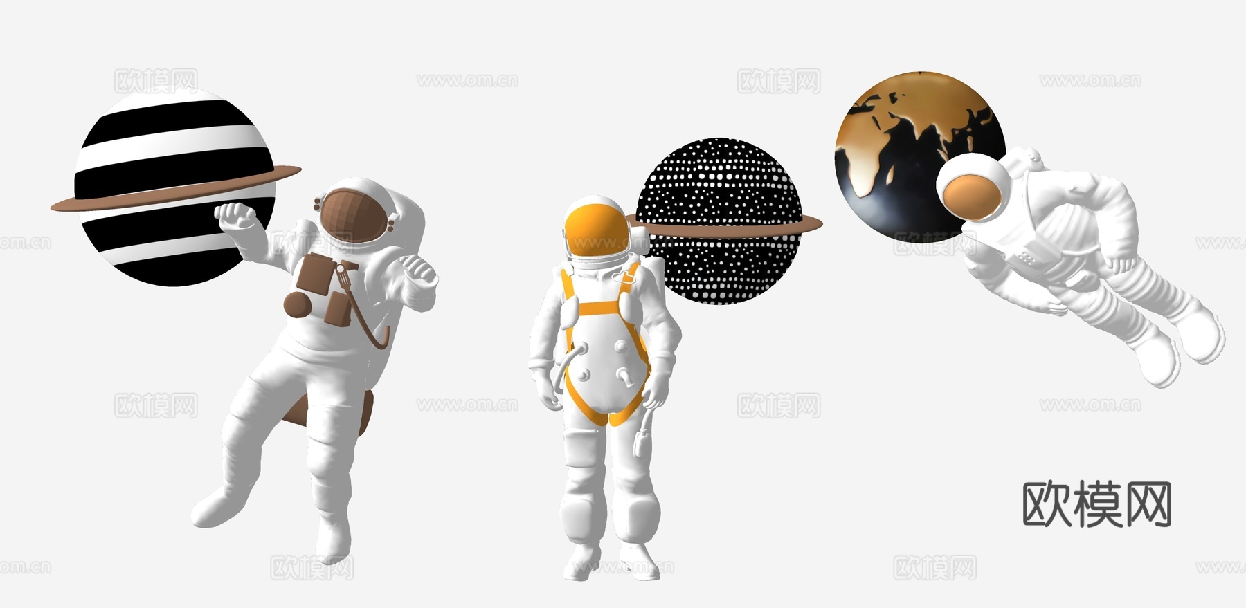 现代航天太空宇航员雕塑小品 星球 宇宙 装饰品小品su模型下载