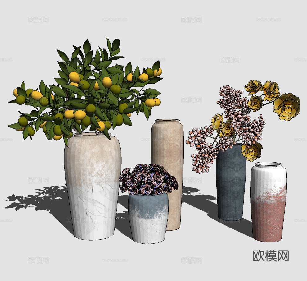 现代花瓶插花su模型下载