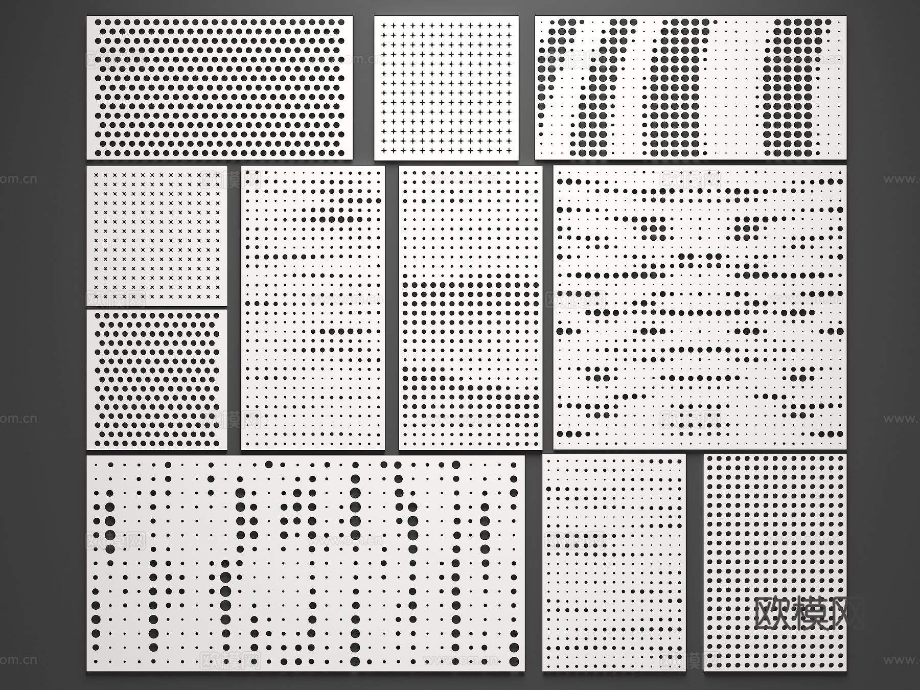 现代穿孔背景墙 渐变孔板 孔板 渐变冲孔板 穿孔铝板 渐变穿3d模型