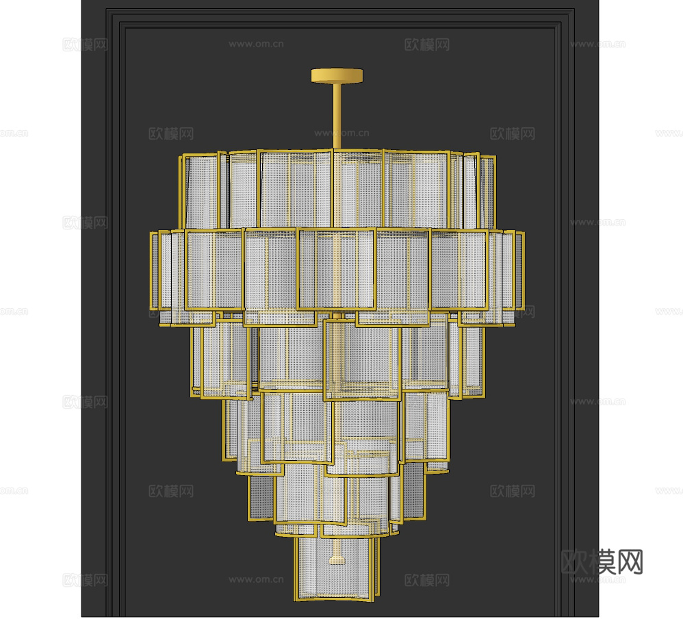 现代金属网格多层吊灯su模型下载