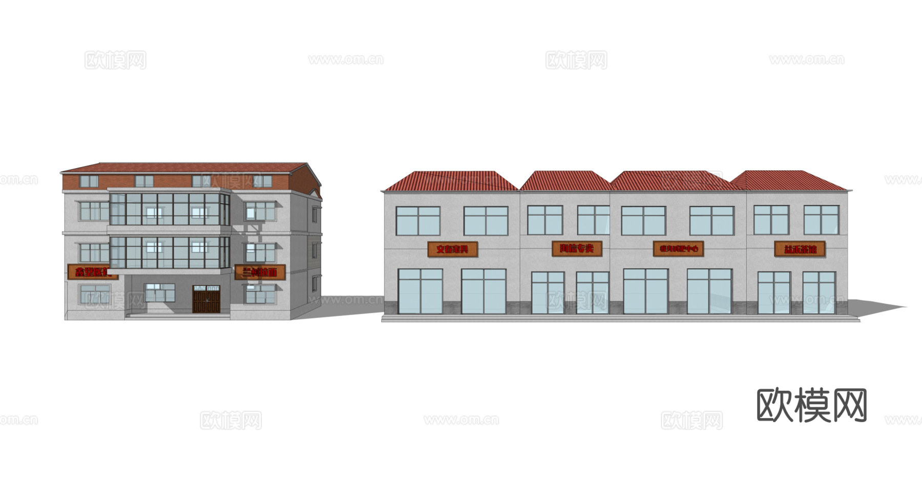 现代商铺建筑外观su模型下载
