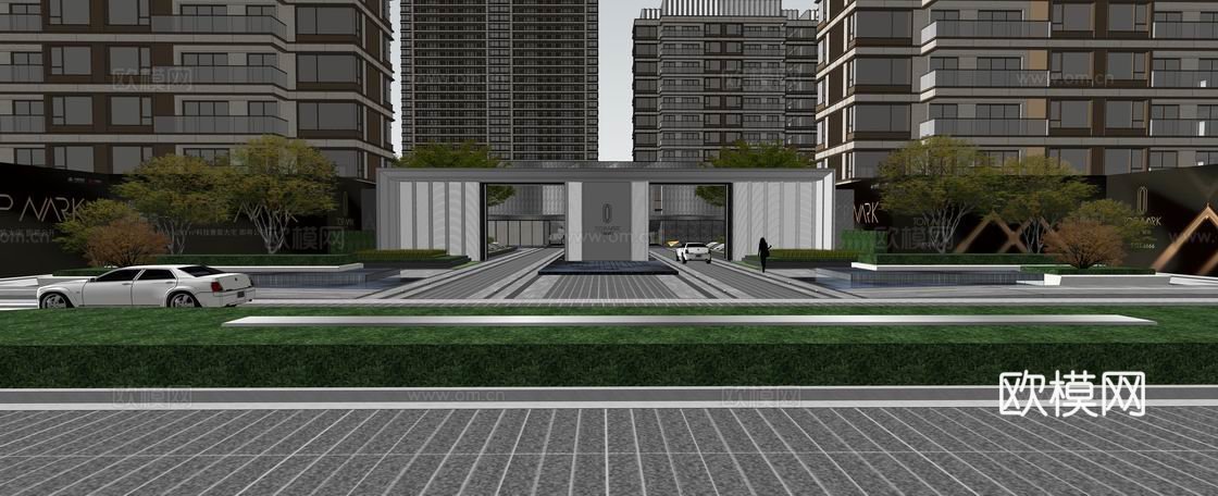 现代住宅小区建筑外观su模型下载