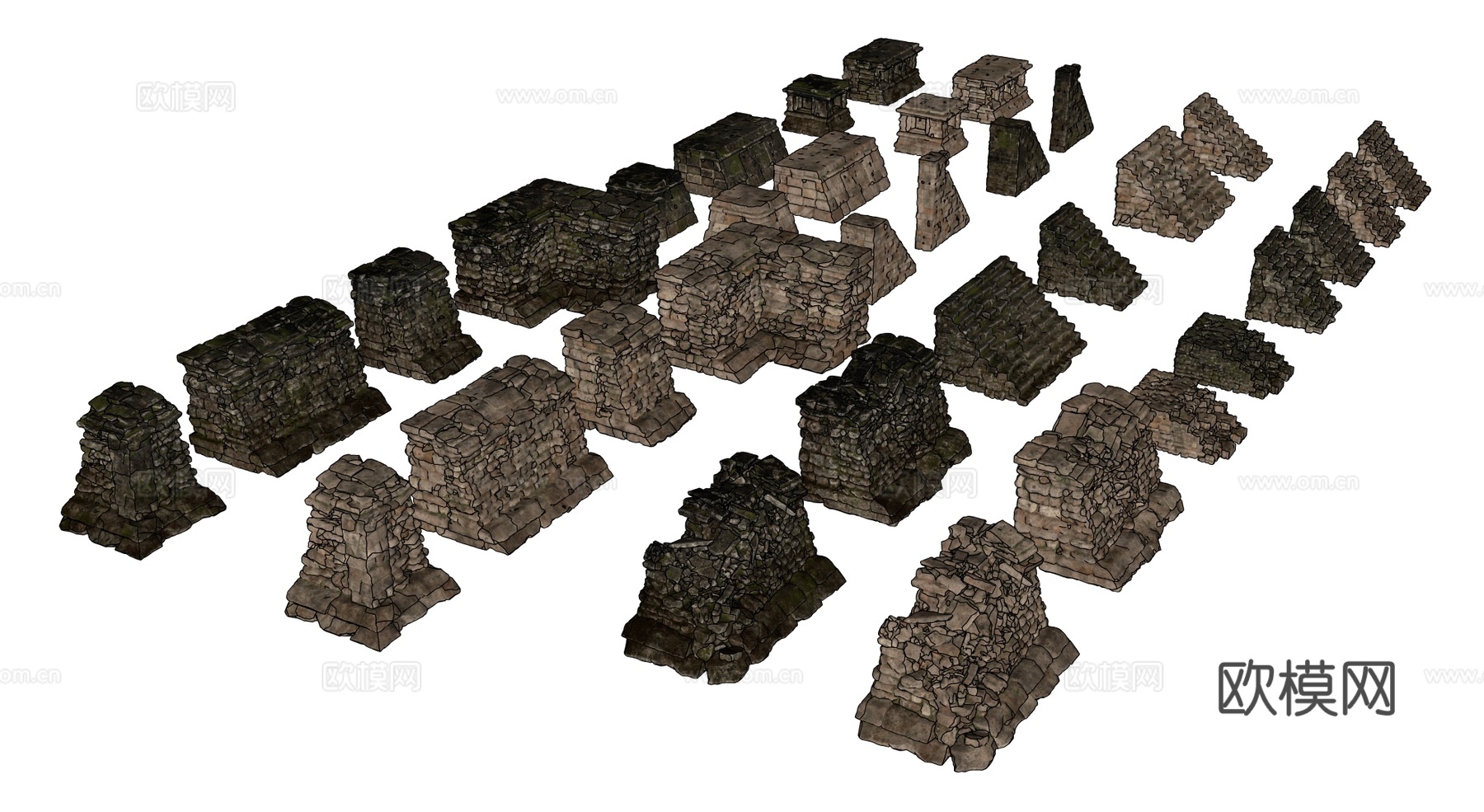 古代遗迹 废墟石块 神庙遗迹 废墟城墙 失落之城遗迹su模型