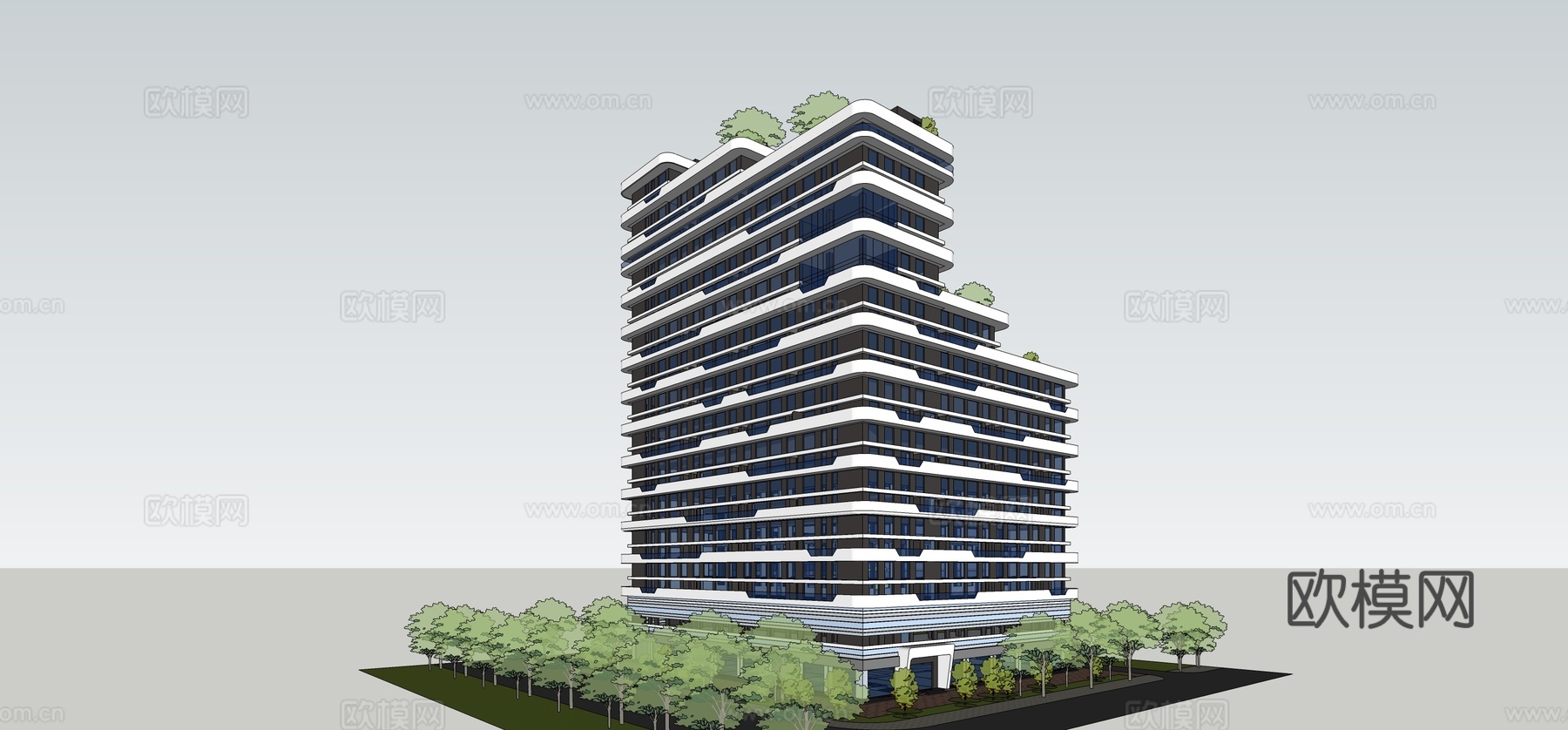 现代办公楼建筑外观su模型下载