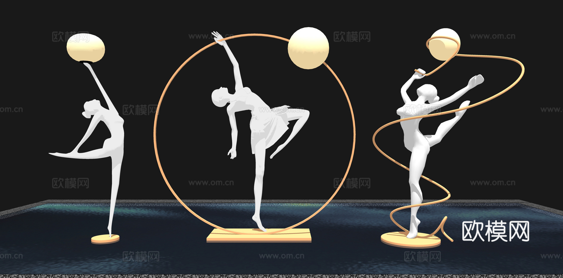 现代人物雕塑摆件su模型下载