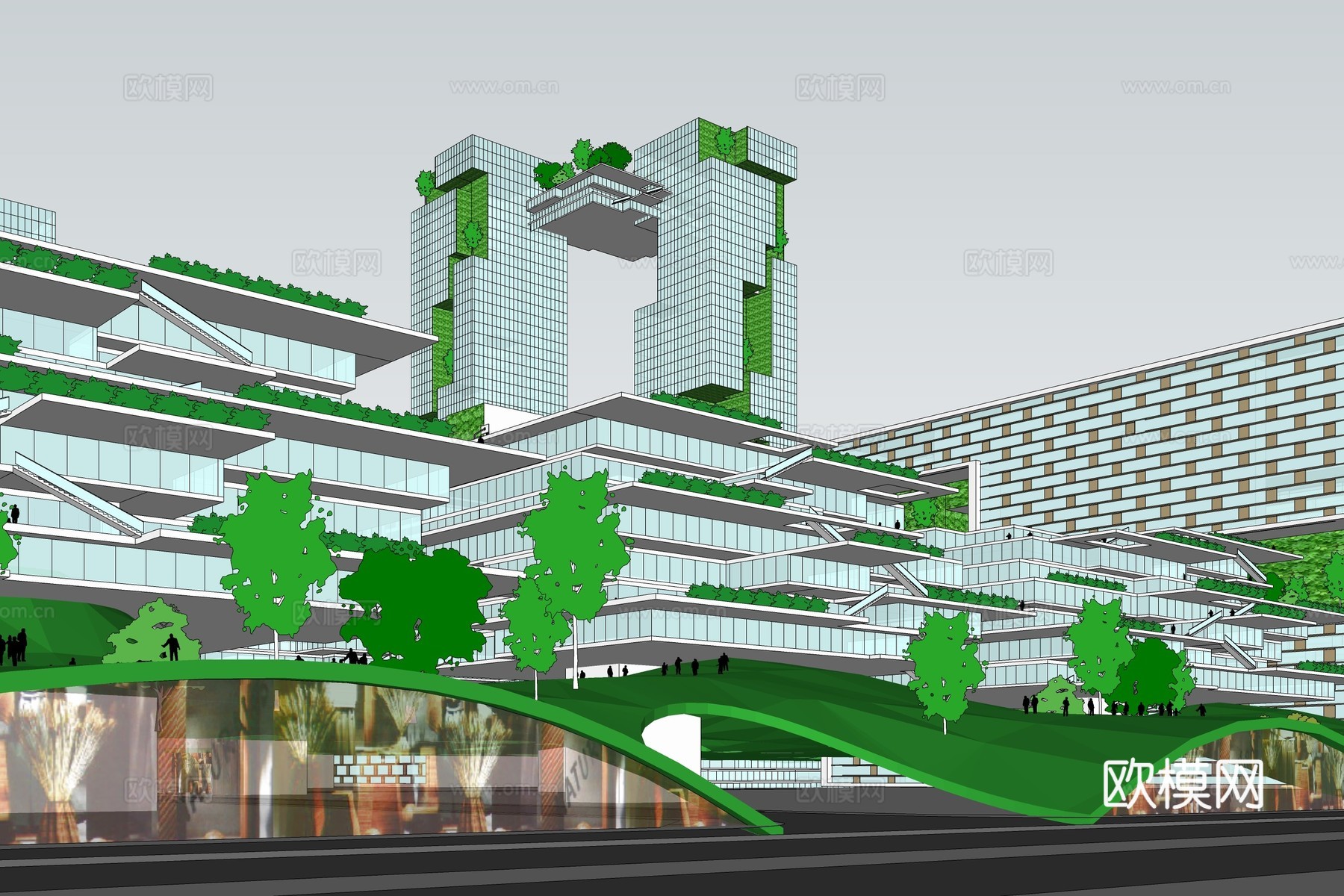 现代产业园建筑外观su模型下载