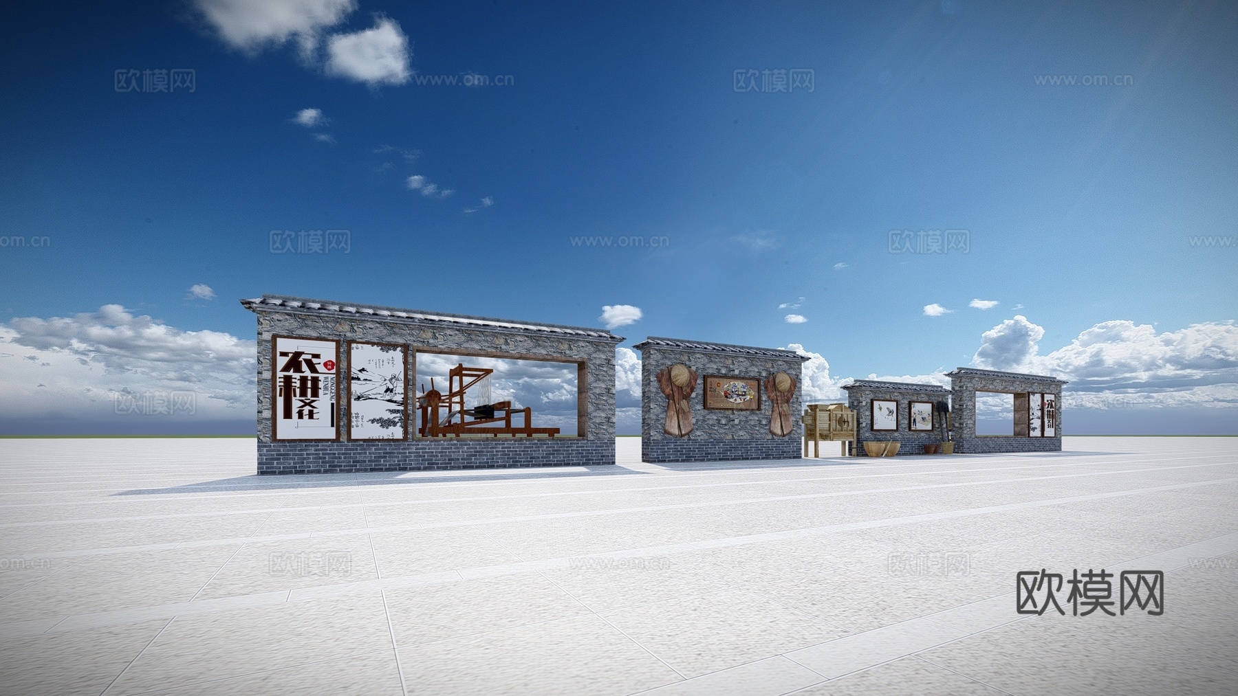新中式乡村文化景墙围墙su模型下载